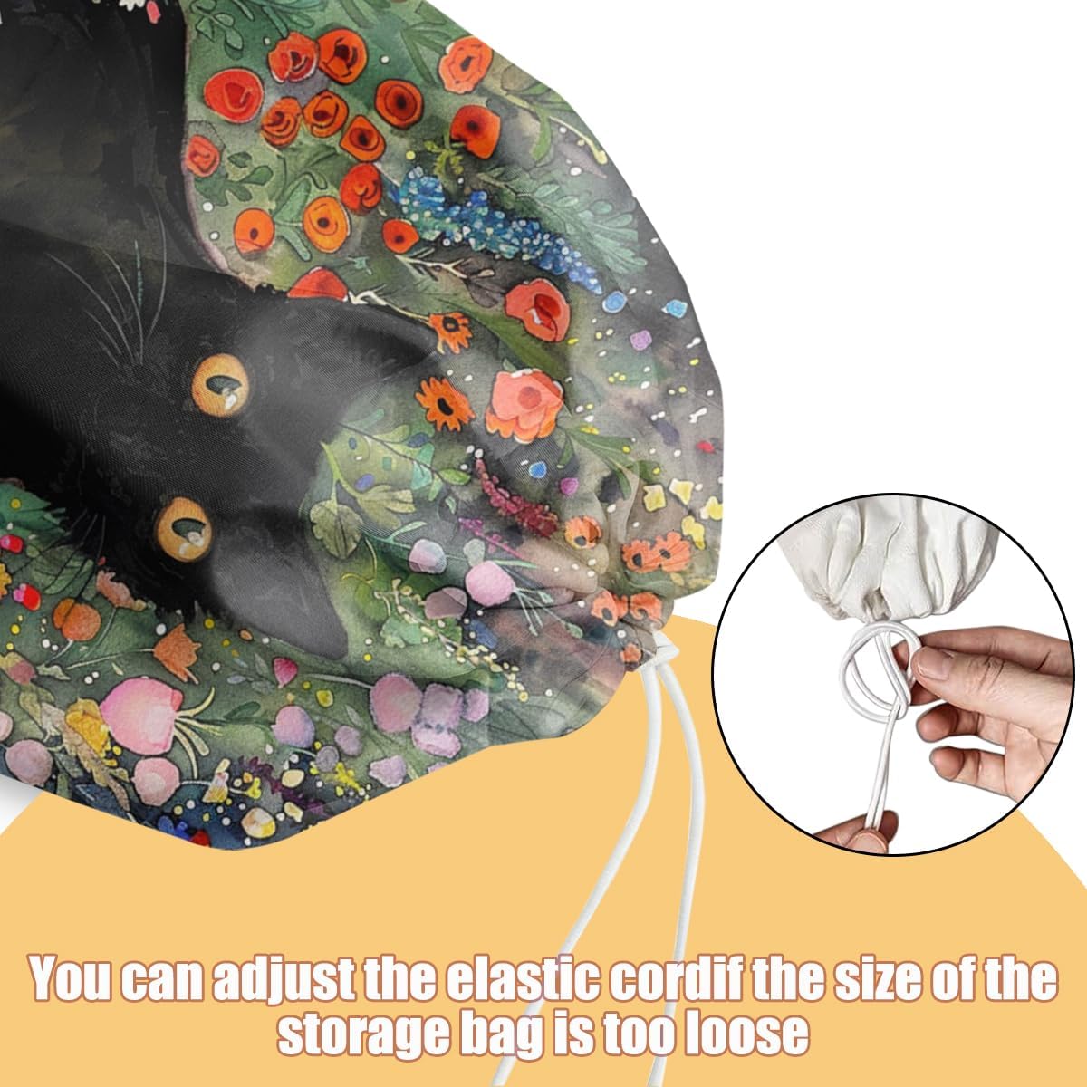 Flower Cat Plastic Bag Holder, Wall Mount Grocery Bag Holder, Plastic Storage bag, Pull Rope Free Adjustment, Plastic Bag Holders for Grocery Bags, Plastic Bag Dispenser for Home Kitchen Pantry