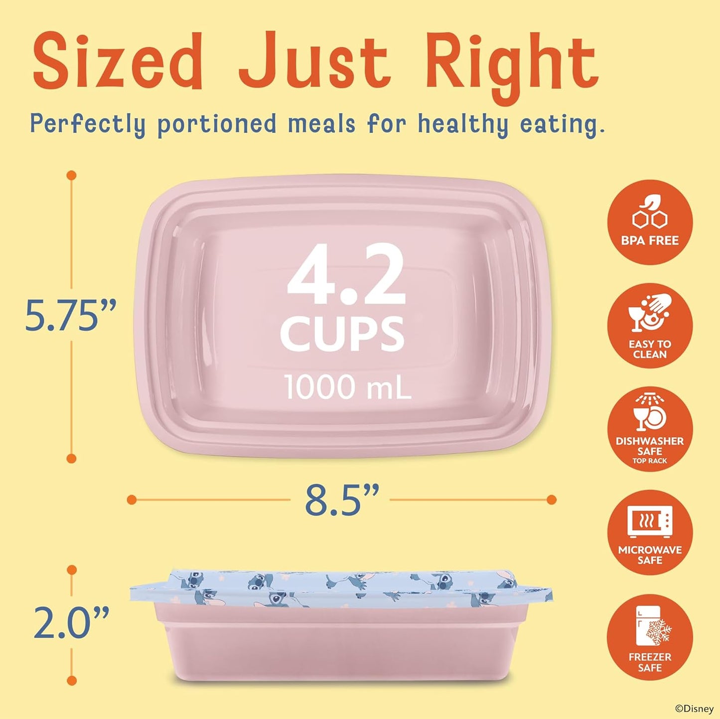 Disney Meal Prep Containers - 20-Piece Reusable Food Containers with Lids - Freezer, Microwave & Dishwasher Safe - Featuring Mickey & Minnie, Lilo & Stitch