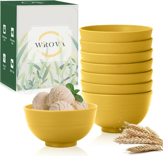 wheat straw icecream bowls 10oz set of 8 - Unbreakable Dessert Bowls Freezer Safe - Small Bowls for Yogurt,Snack and Fruits. Yellow