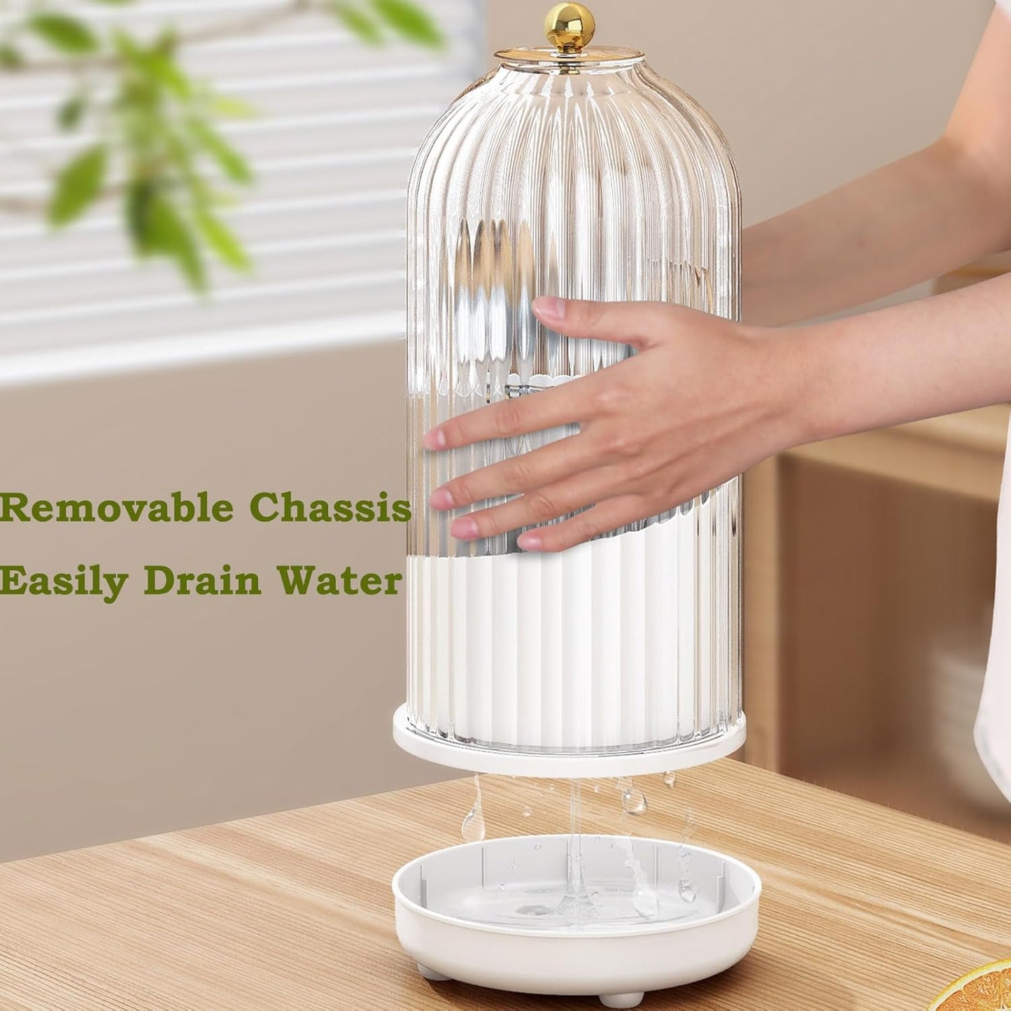 JEESA Utensil Holder with Lid, 360° Rotating Flatware Organizer for Cutlery Spoon Fork(H Less 8"), Silverware Caddy Organizer Drainage Dustproof Flatware Holder Kitchen Countertop Storage, White