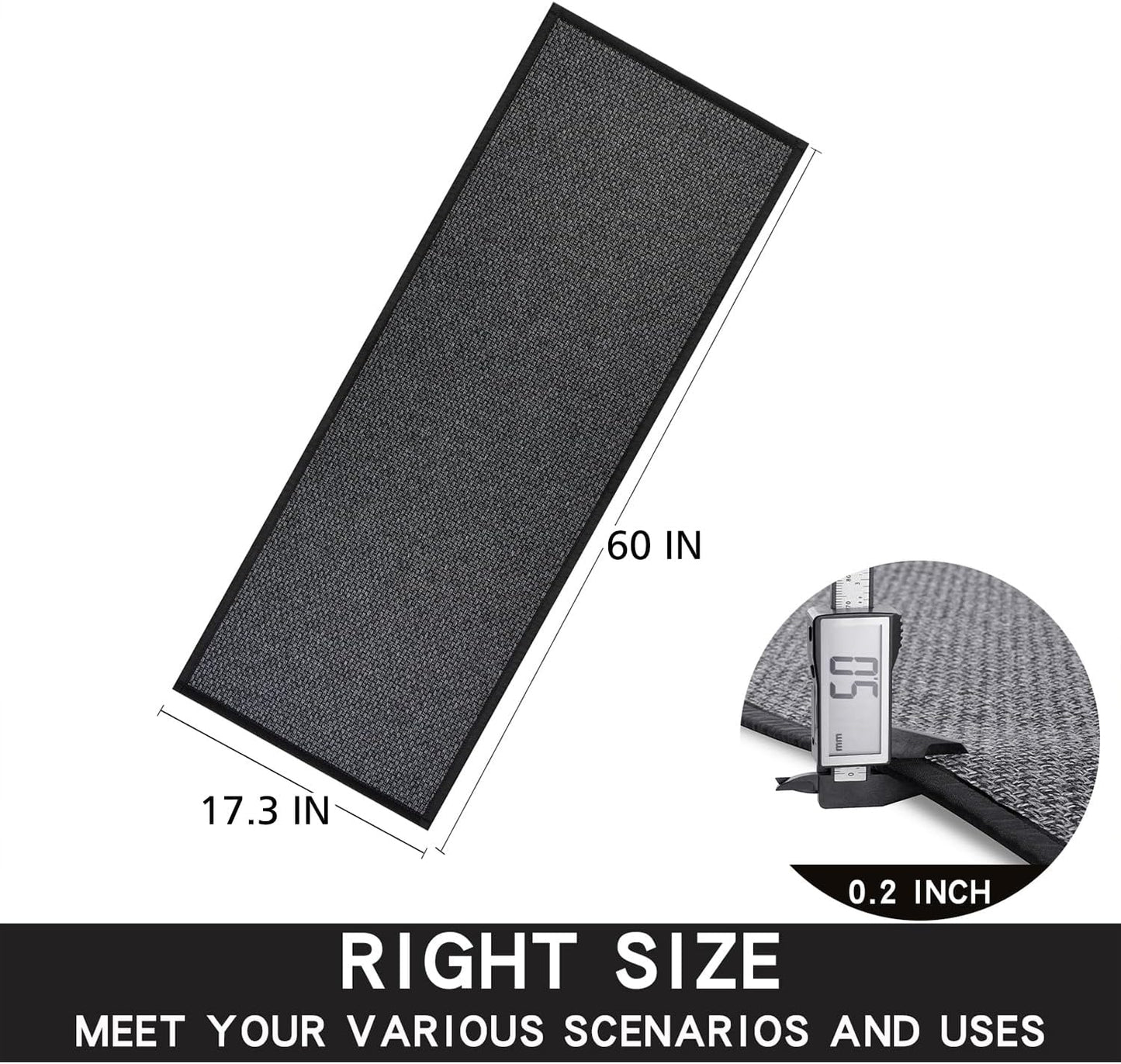 Kitchen Mat 1 PCS, Cushioned Non Slip Rugs for Kitchen Floor, Absorbent Runner Comfort Standing Mats Washable for Kitchen, Office, Home (Black, 17.3"x60")