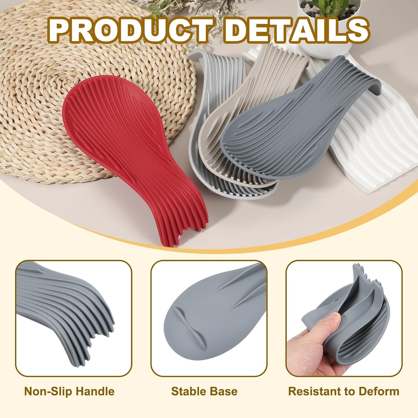 uxcell 1 Set Silicone Spoon Rest for Stove Top, Silicone Spoon Holder for Cooking Spatula, Ladle, Brush Grey/Dark Blue