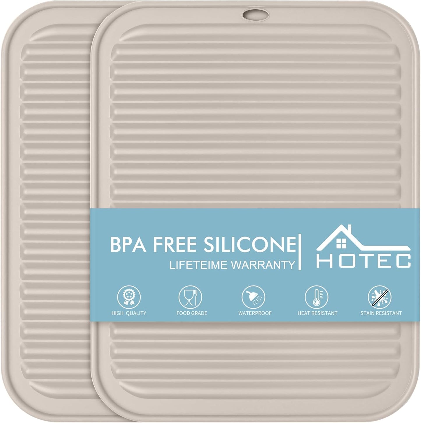 HOTEC 446℉ Heat Resistant Silicone Trivets, Hot Pot Holder Rest, Multi-Purpose Hot Pads for Kitchen Counter &Table, Set of 2, Khaki