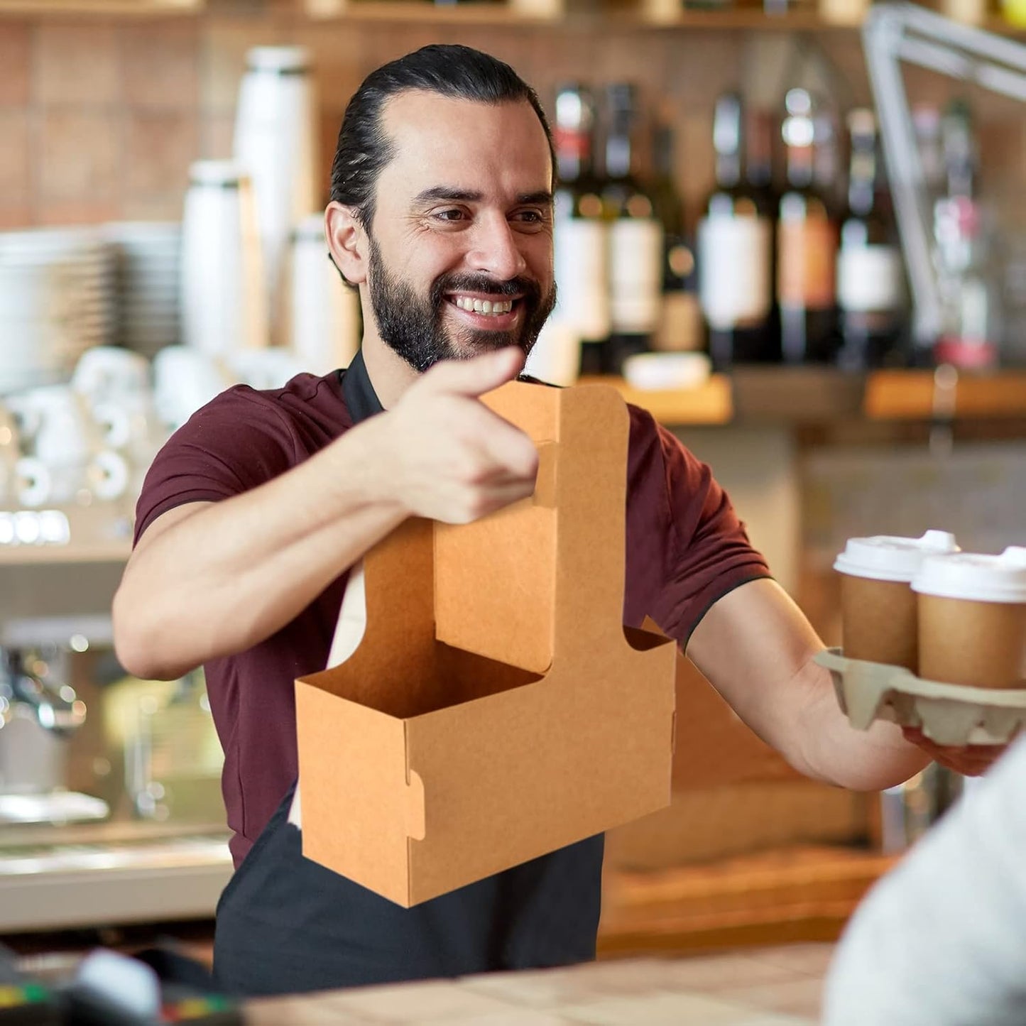 Nuogo 50 Pack 2 Cup Drink Carrier Handled Drink Carrier Holder Disposable Cup Holder Paper Cup with Handle Take Out to Go Coffee for Restaurants Food Delivery