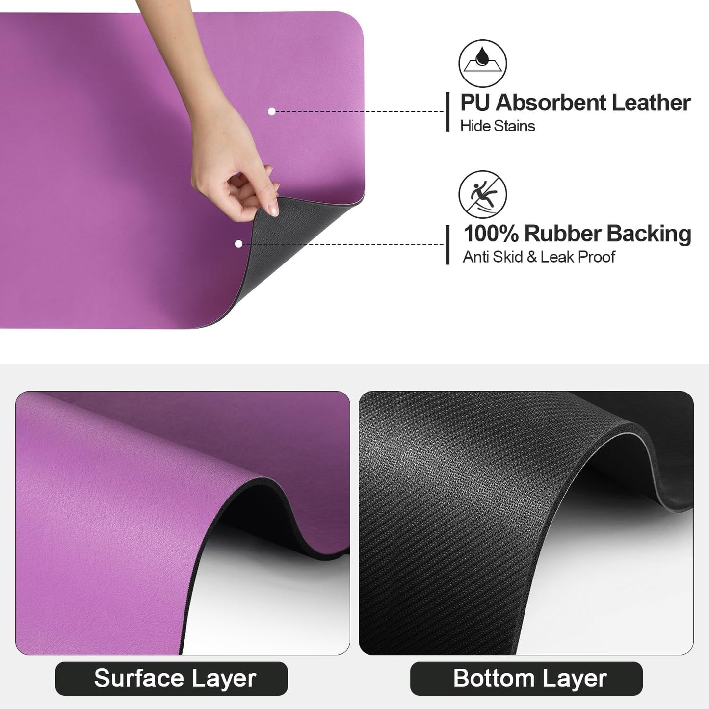 Dish Drying Mat for Kitchen Counter | Coffee Bar Mat for Countertops | Heat Resistant Drainer Mat with Non-slip Rubber Backed | Hide Stain Kitchen Absorbent Draining Mat | Purple 18"x32"