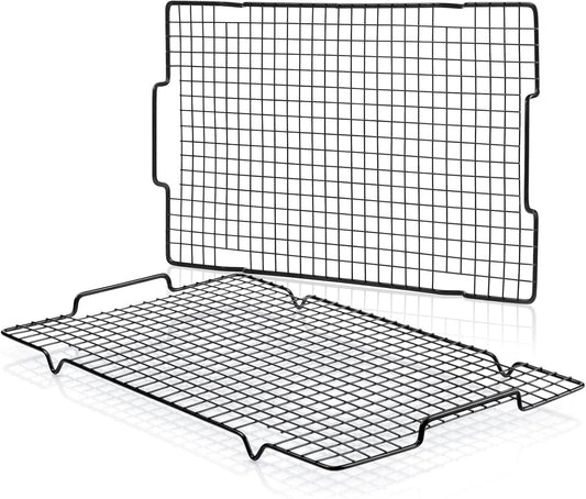 HULISEN Cooling Rack 2 Pack - 16" x 10", Nonstick Baking Rack with Handle fits Half Sheet Pan, Cookie Cooling Racks for Baking and Cooking, Wire Smoker Racks for Grilling, Oven Safe