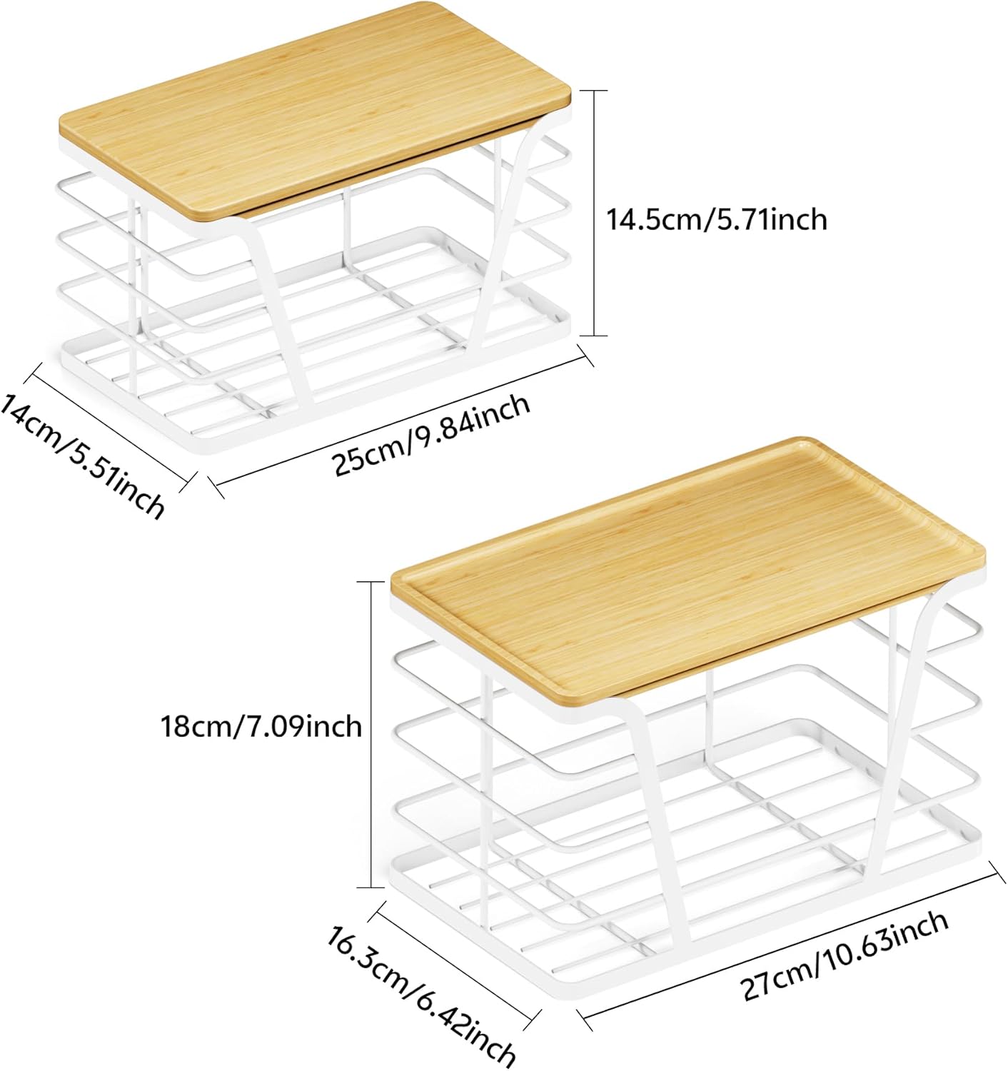 2 Pack Stackable Laundry Room Organization and Storage, Laundry Room Decor and Accessories, Trash Bag Holder with Bamboo Top and Garbage Bag Dispenser, White