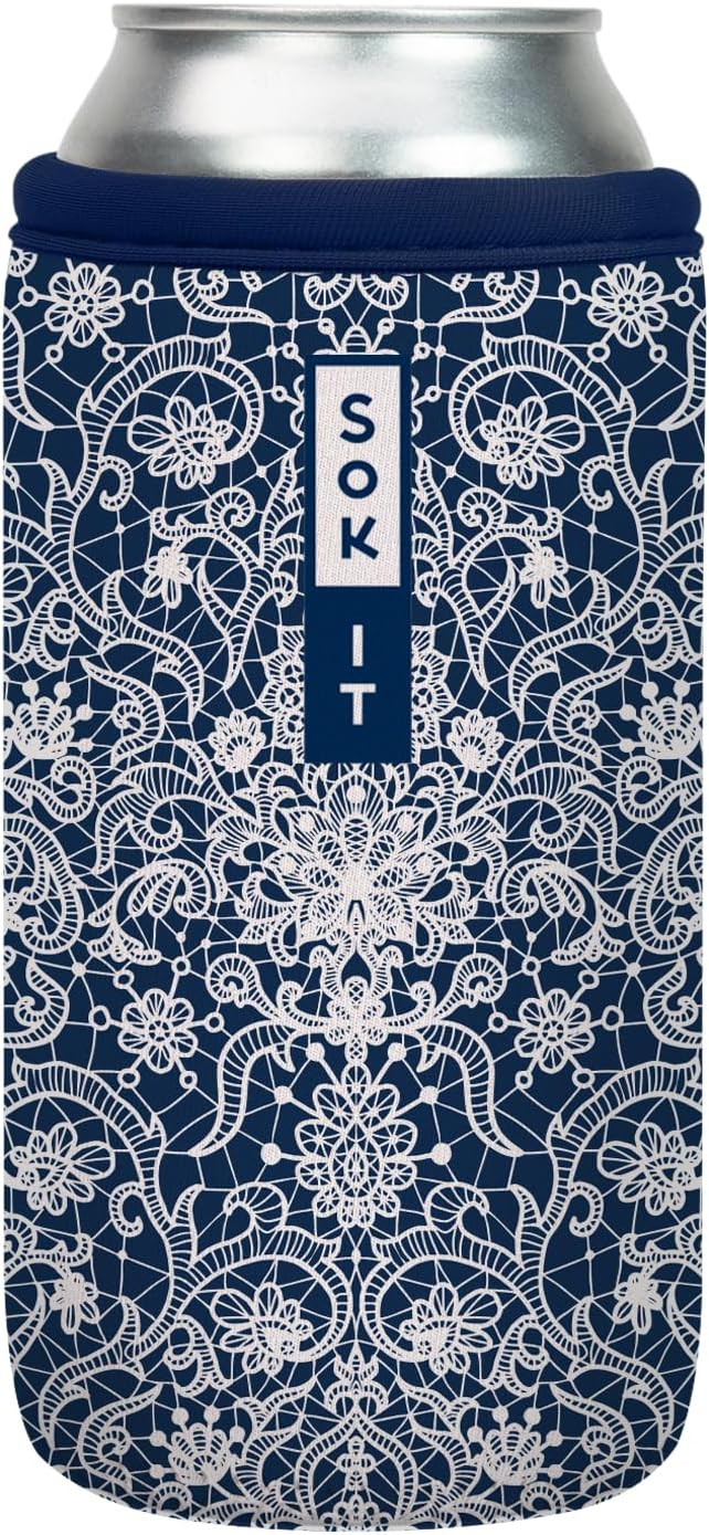 Sok It CanSok Sleeve for Beer & Soda Insulated Neoprene Cover (Royal Lace, 16oz Can Sleeve)