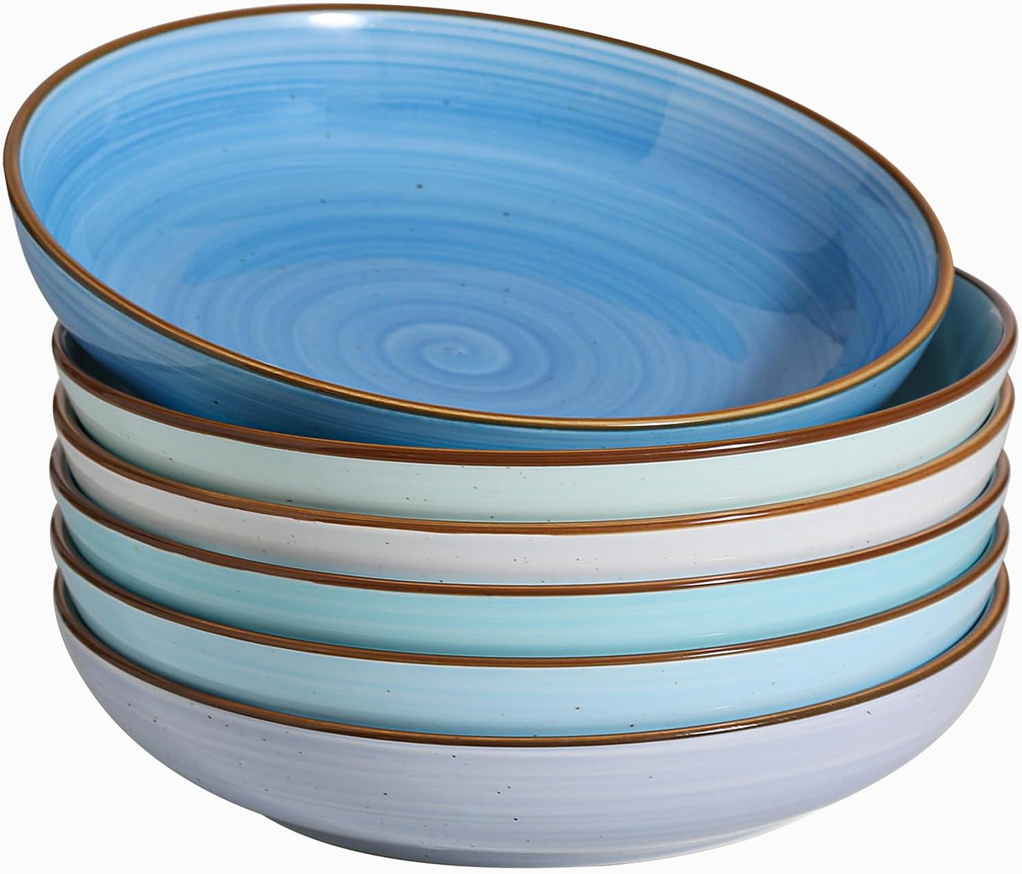 Y YHY 8.5'' Pasta Bowls Set of 6, 30 oz Ceramic Shallow Salad Bowls, Large Serving Soup Bowls Pasta Plates, Microwave & Dishwasher Safe Dinnerware Valentine's Day Gift, Gradient Blue