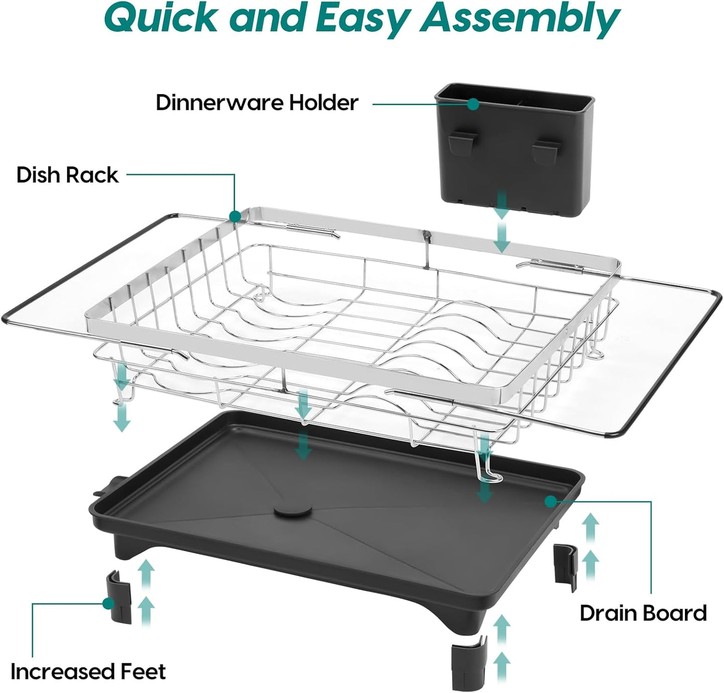 MERRYBOX Sink Dish Drying Rack, Expandable Stainless Steel Dish Drying Rack in Sink/Over The Sink with Large Cutlery Holder for Kitchen Counter(Adjustable 15.4" to 23" cm)