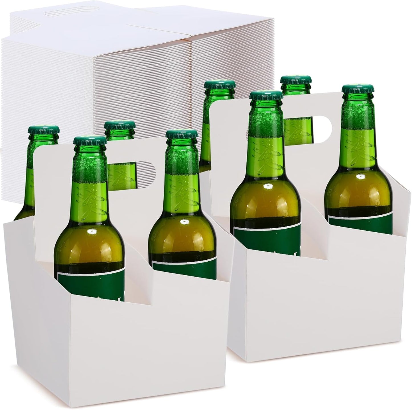 Jetec 4 Cup Drink Carrier with Handle, Kraft Paperboard Beer Carrier, Disposable Drink Holder for Hot or Cold Drinks, 12-16 oz Bottle Holder for Soda and Other Bottled Products(50 Pcs,White)