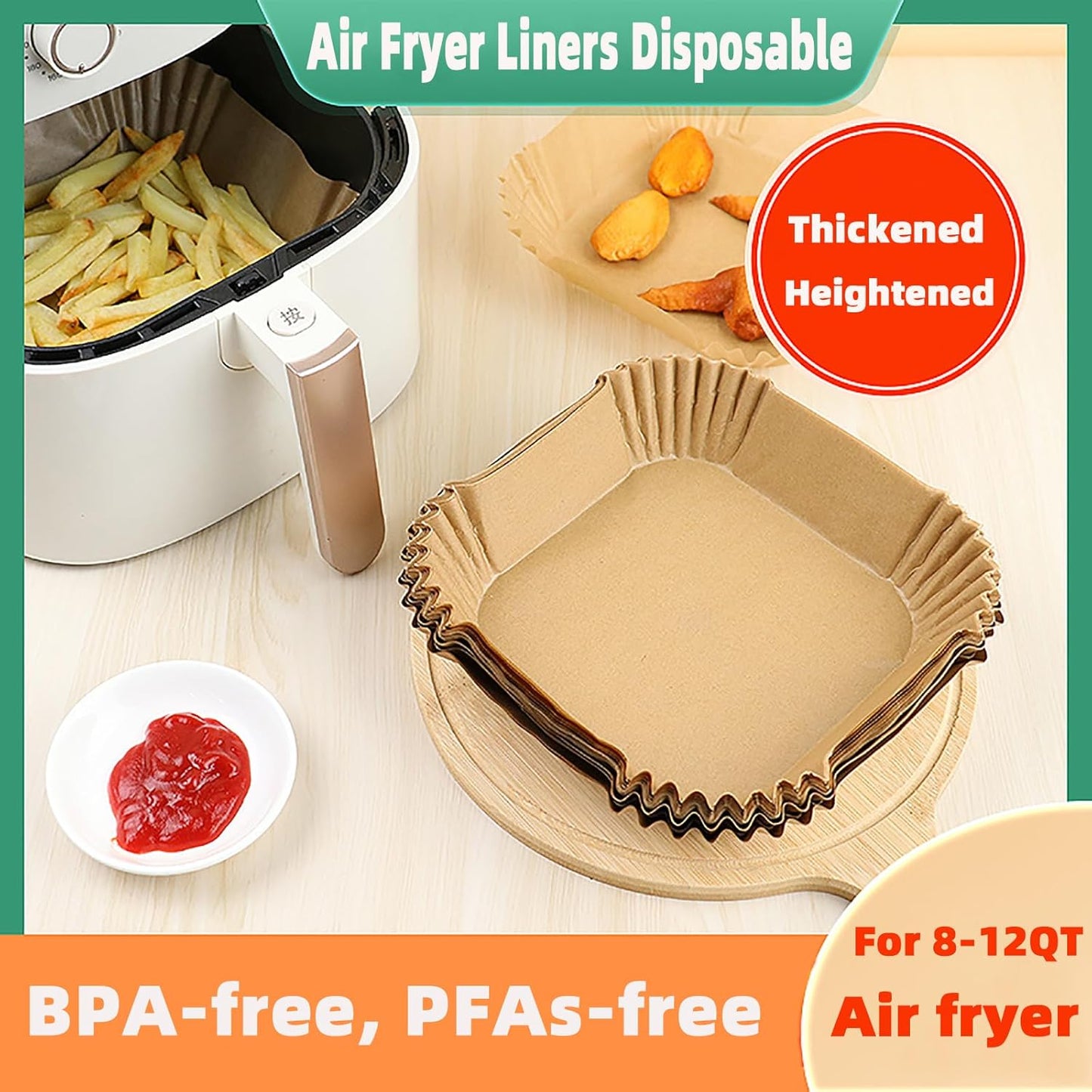 Air Fryer Liners Disposable,200PCS Victoyaw 10 Inch Square Air Fryer Parchment Paper Liners for 8-12QT Air fryer,Easy to Clean Non-Stick Waterproof Airfryer Paper Liner