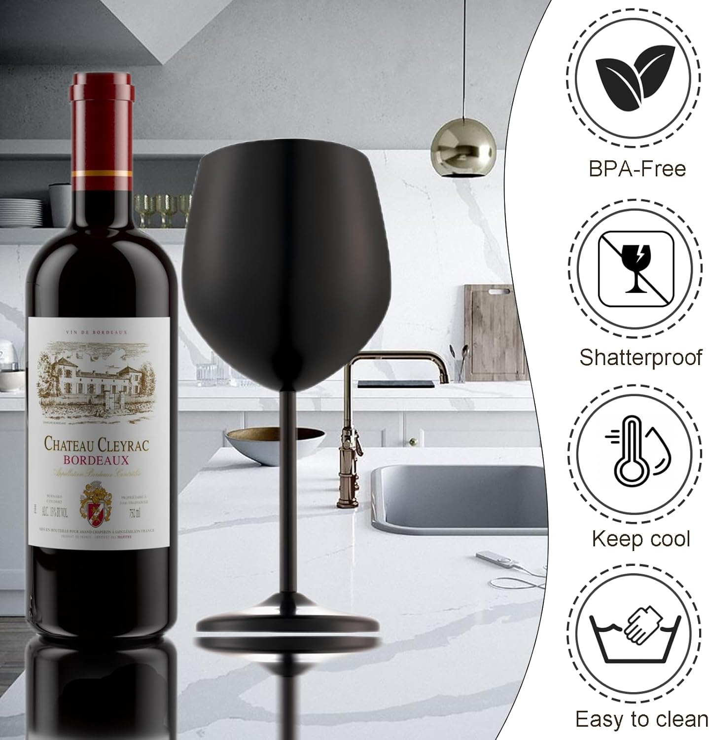 Stainless Steel Wine Glasses Set of 2, 18 oz Unbreakable Black Wine Glass Unique Metal Wine Goblets for Outdoor Capming and Pool Gift for Wine Lovers