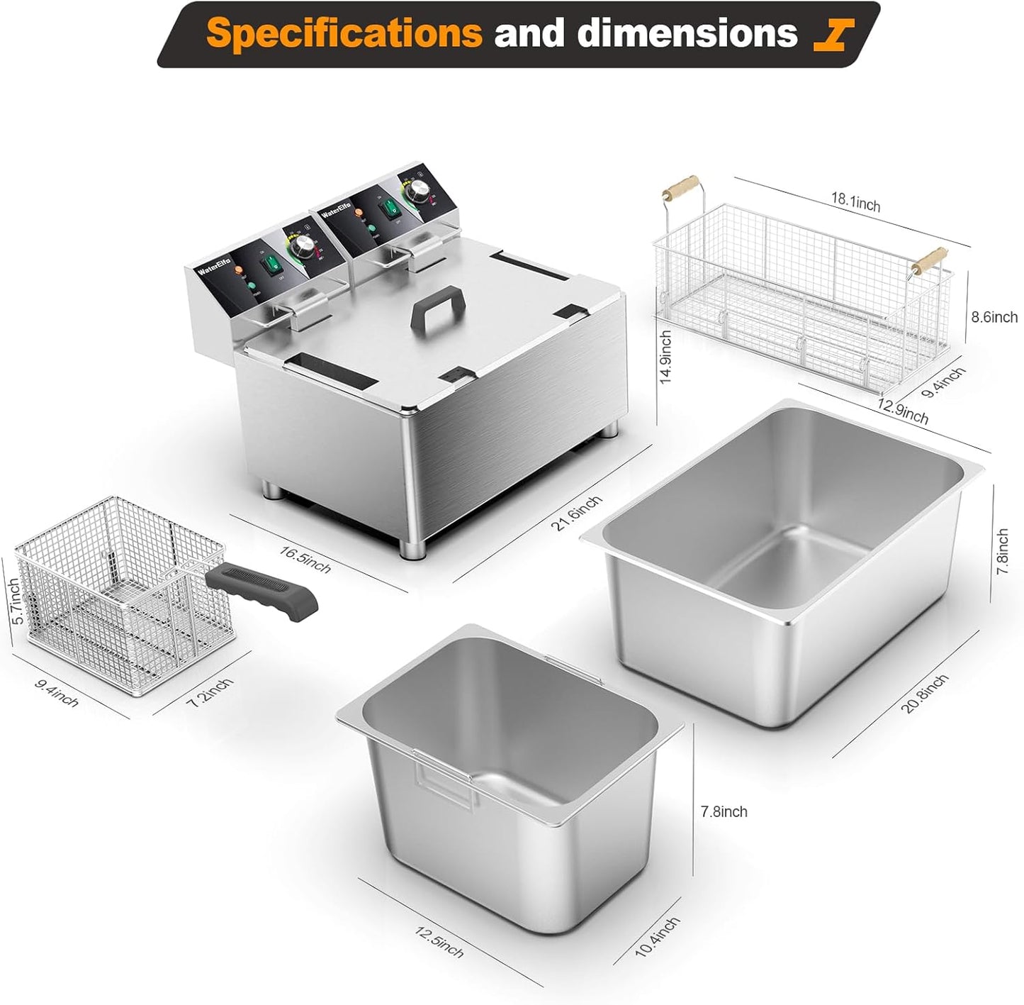 electric turkey fryer Commercial deep fryer with basket 3600W27.4QT with timer26L deepen deep fryer Variable twin cylinder 13.7QT*2 Rapid heating