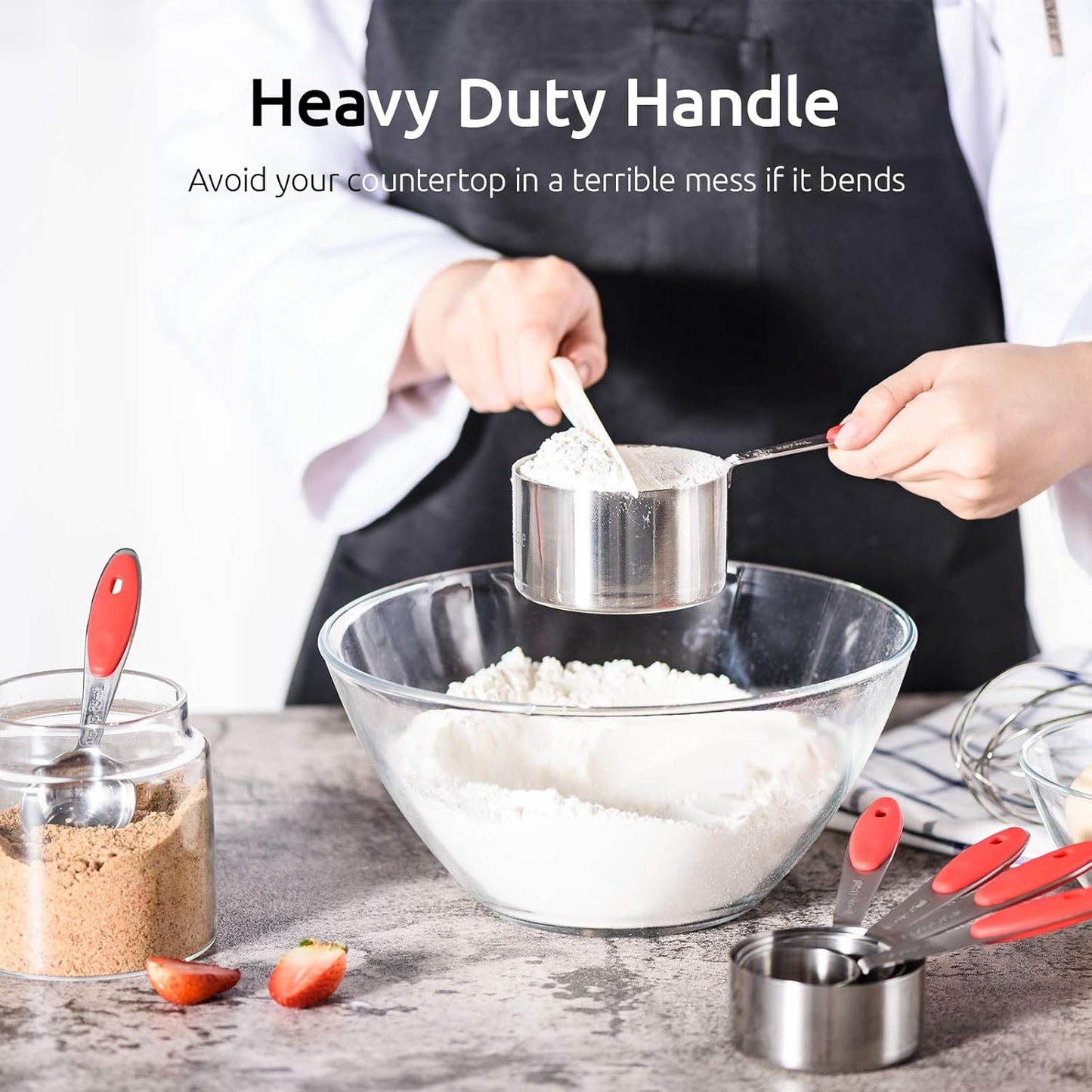 Measuring Cups : U-Taste 18/8 Stainless Steel Measuring Cups and Spoons Set of 10 Piece, Upgraded Thickness Handle(Red)