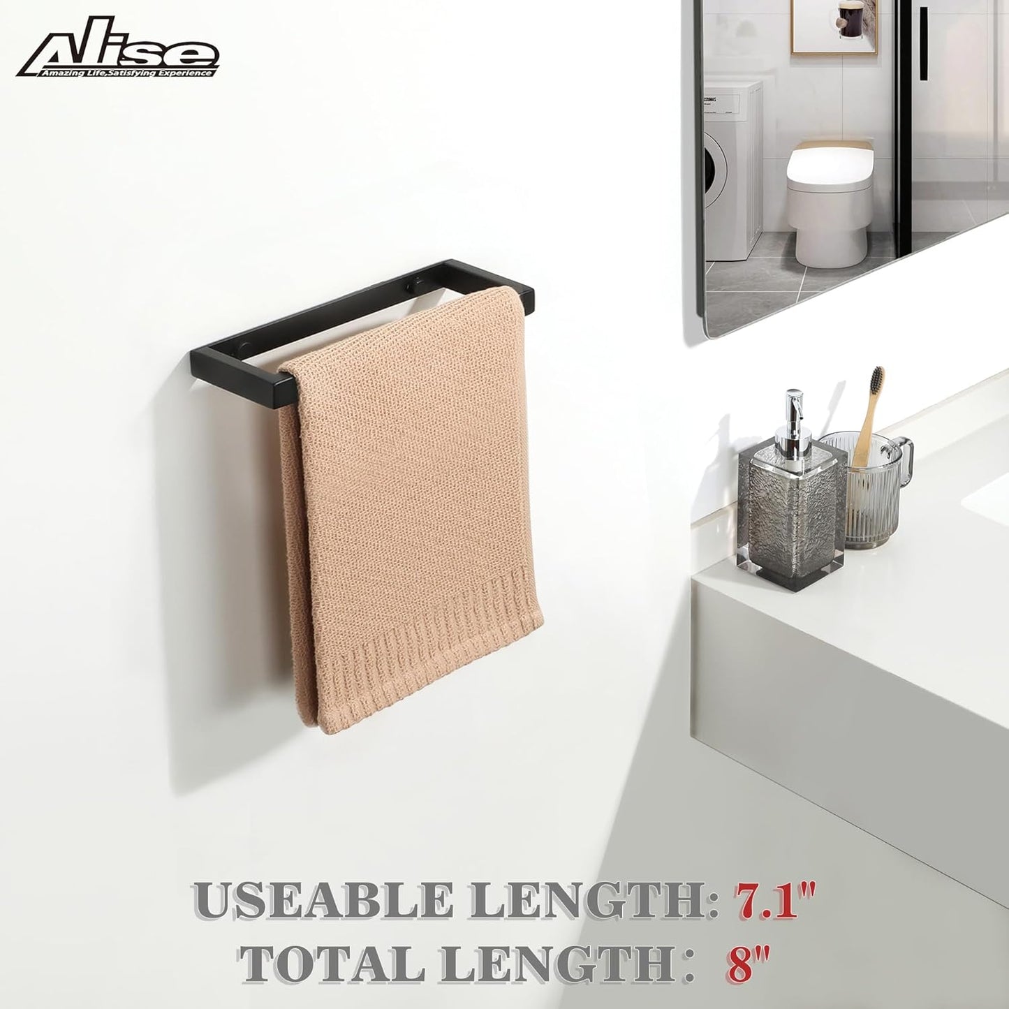 Alise Bath Towel Bar,Wall Mount Towel Holder Towel Rack Towel Hanger for Bathroom Lavatory,8 Inch SUS304 Stainless Steel Towel Rail,Matte Black GJF020-B