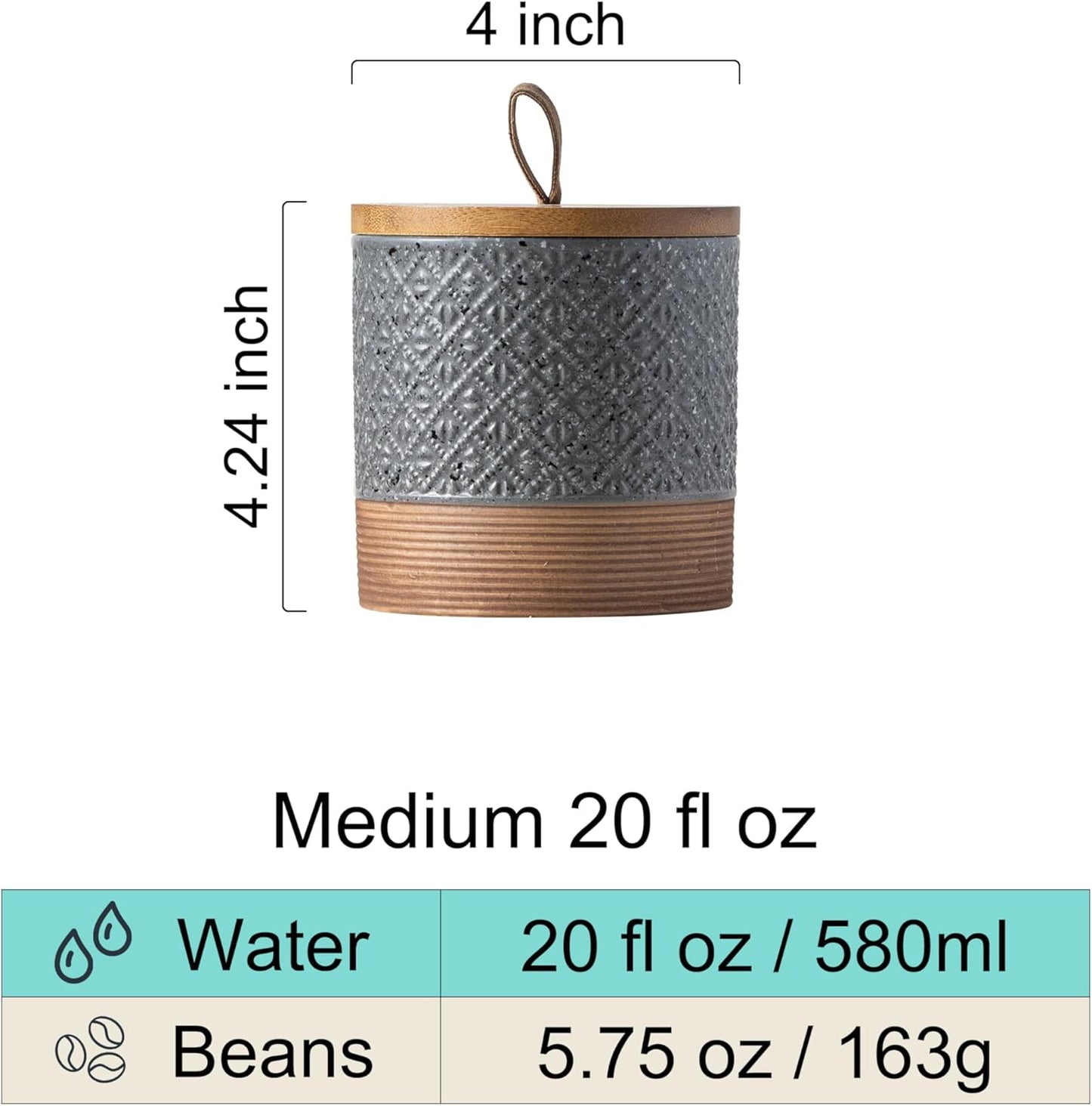 Ceramic Spice Jars with Lids, Coffee Canister with Airtight Lid, Small Kitchen Food Storage Jars for Spice Sugar Tea Bag, Stackable Decor Kitchen Jar for Counter - Gray & 20 fl.oz