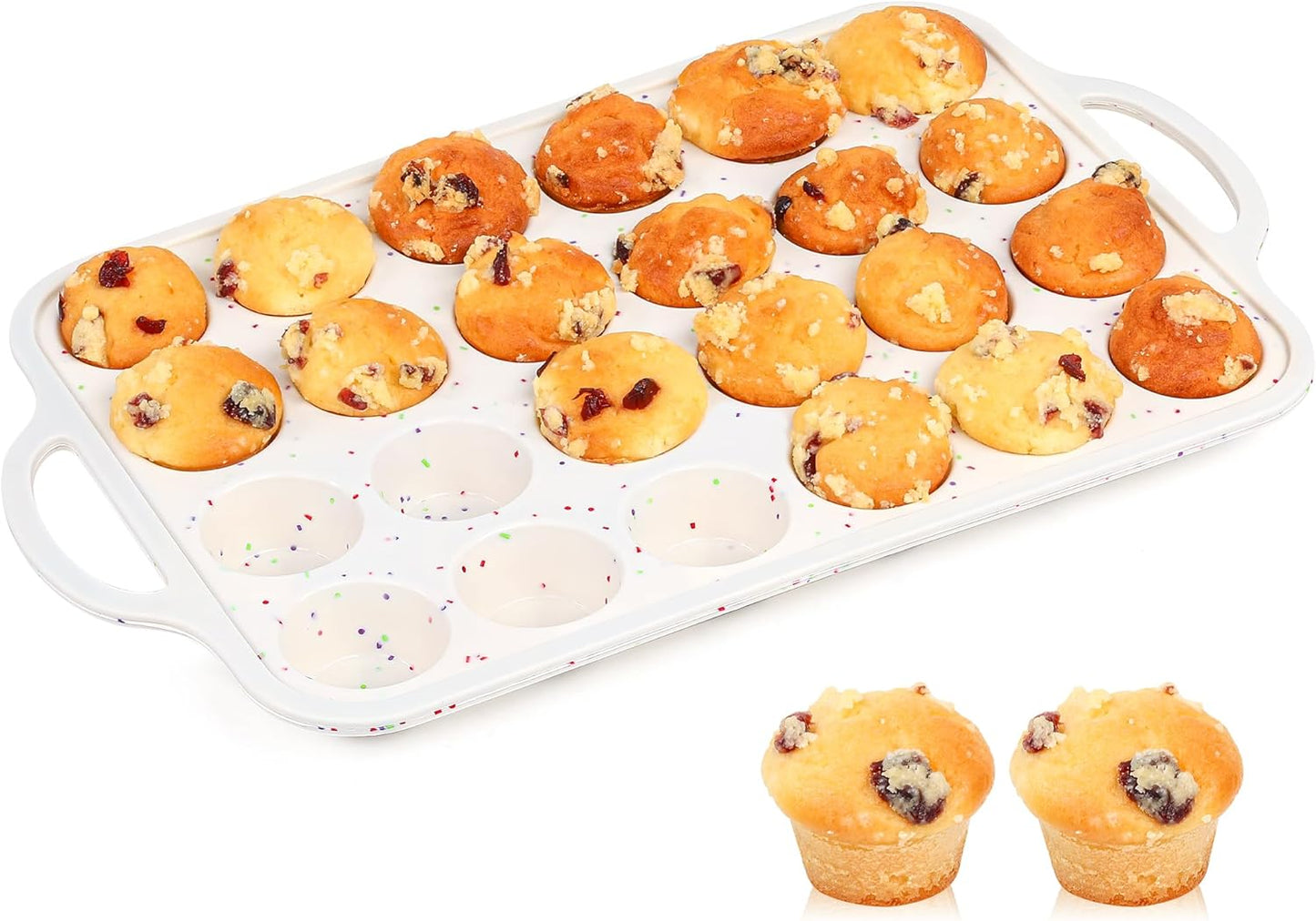 1 Pc Silicone Mini Muffin Pan With Metal Frame, 24 Cups Nonstick Cupcake Tray for Baking, Small Muffin Molds with Handles (Cream)
