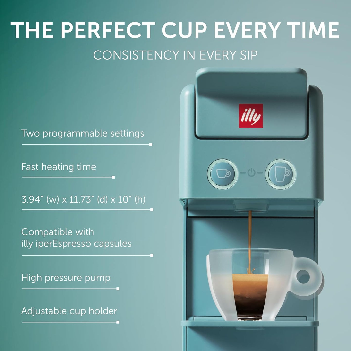 Illy Y3.3 Espresso Machine, Single Serve Coffee Machine for IperEspresso Capsules, Single Cup Espresso Maker (Amalfi Blue)
