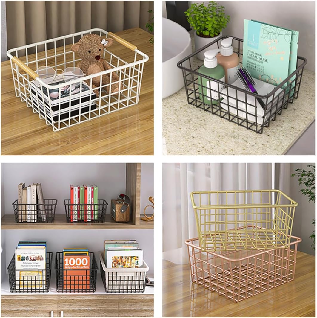 Kitchen Wire Baskets Farmhouse Decor Metal Food Storage Organizer,Household Refrigerator Bin with Built-in Handles for Cabinets,Pantry,Bathroom,Black