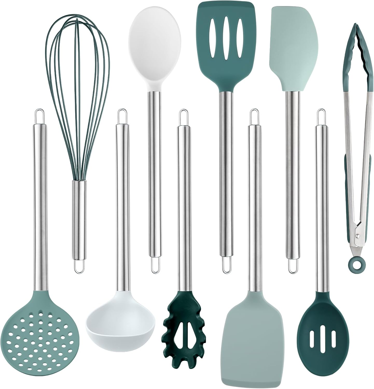 COOK WITH COLOR Silicone Cooking Utensils, Kitchen Utensil Set, Easy to Clean Silicone Kitchen Utensils, Cooking Utensils for Nonstick Cookware, Kitchen Gadgets Set, 10 Pieces, Teal