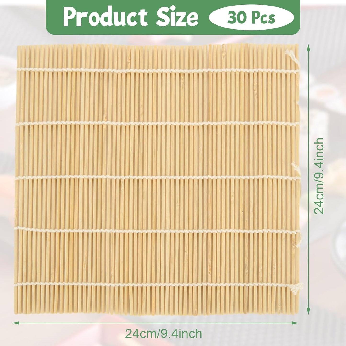 QTLCOHD 30 Pcs Bamboo Sushi Rolling Mat 9.5 x 9.5 Inch Bamboo Mats for Sushi Making Nonstick Kimbap Roller Bulk for Home Sushi Roll Party