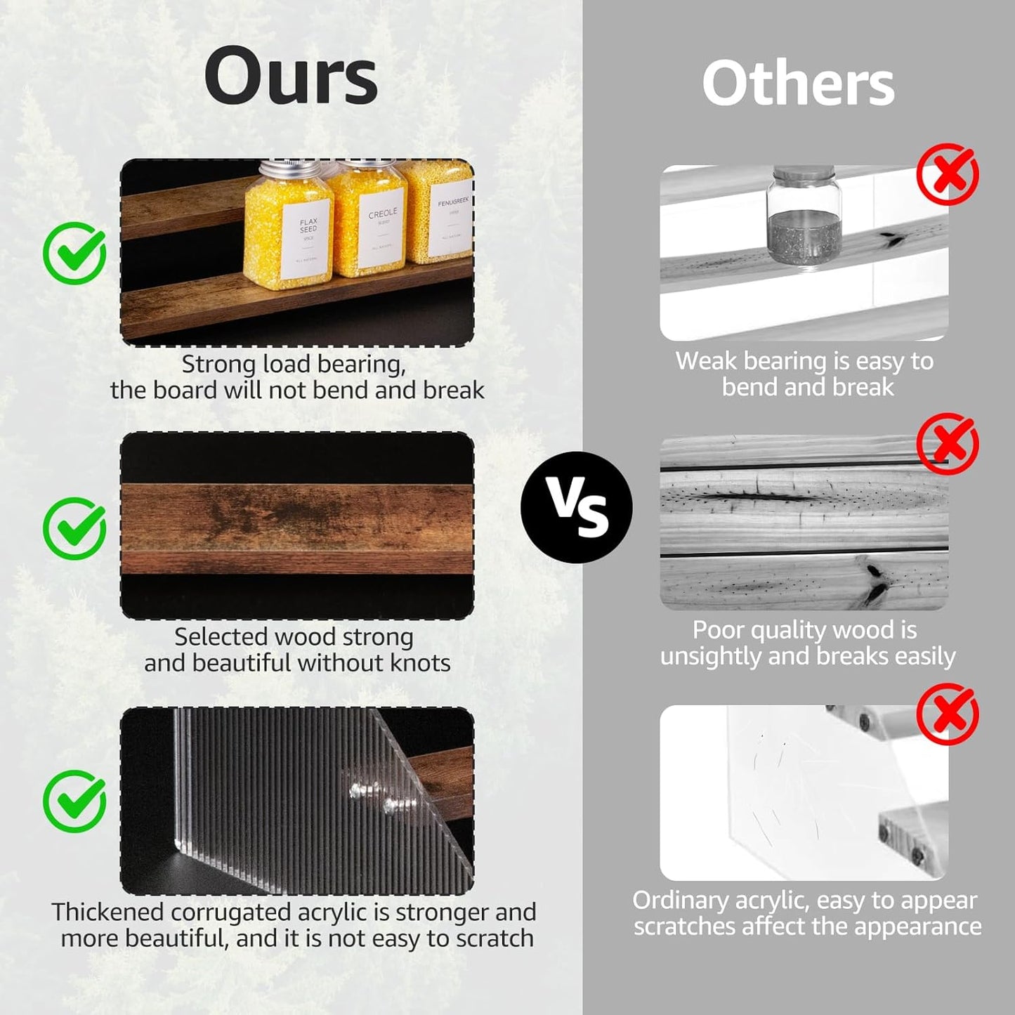 nianfeng Tiered Spice Rack, 4-Tier Spice Pantry Kitchen Cabinet Organizer, 12-Inch, Natural Wood Acrylic Stair Riser Stand, Countertop Seasoning Shelf (Rustic Brown)