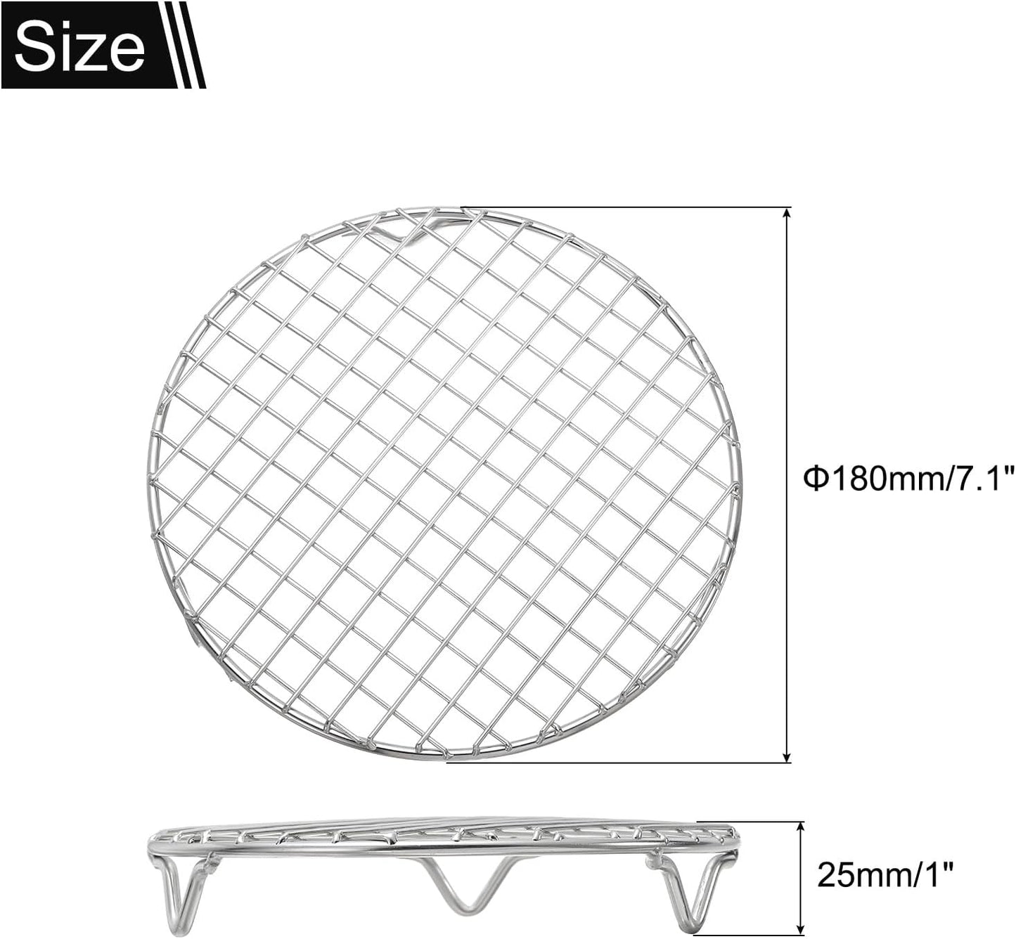 uxcell Round Cooking Rack with Legs, Dia 7.1 Inch 304 Stainless Steel Barbecue Grill for Cooking Baking Barbecue Air Fryer Racks, Silver