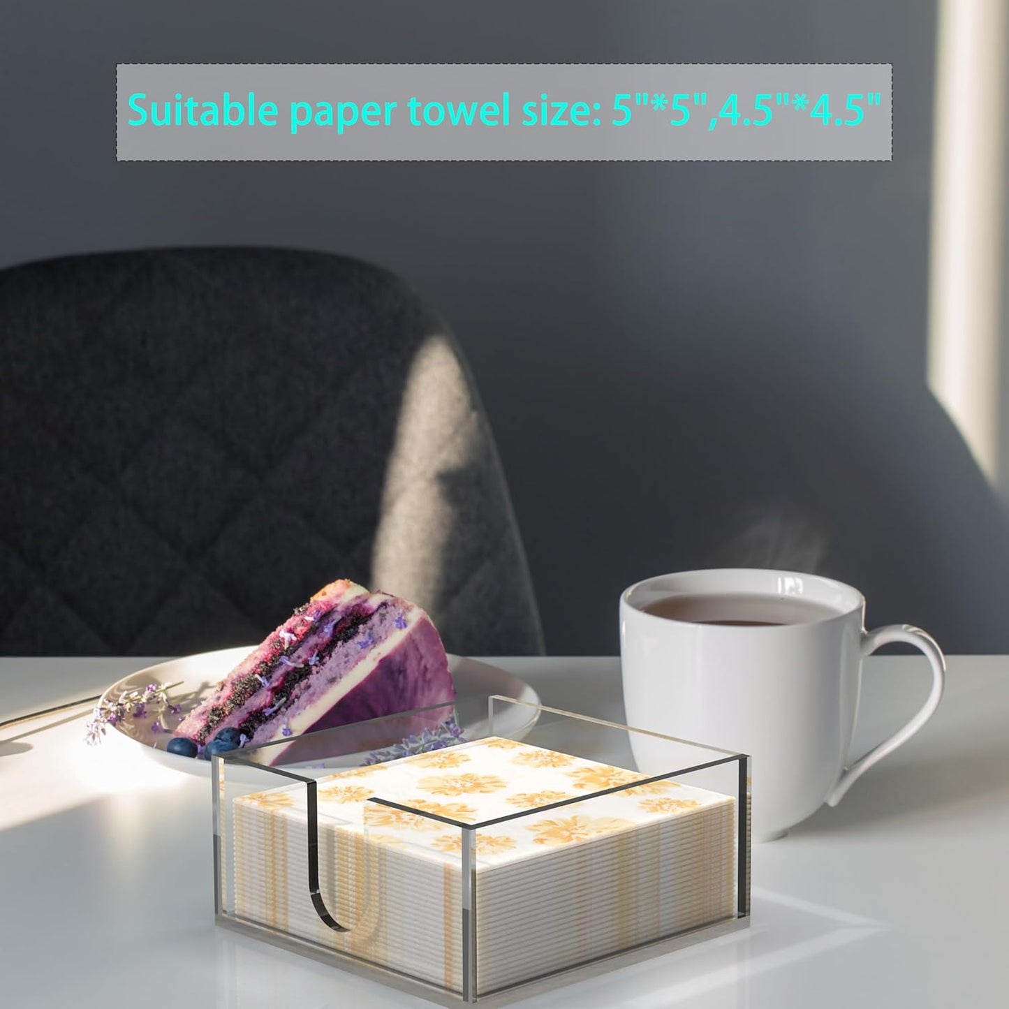 Rubtlamp 1Pcs Acrylic Cocktail Napkin Holder - 0.2Inch Thickness Bathroom Napkins Holder - Square Tissue Dispenser - Luncheon Napkins Holder for Table and Kitchen (Clear, 5.5”X5.5”X2.5”)