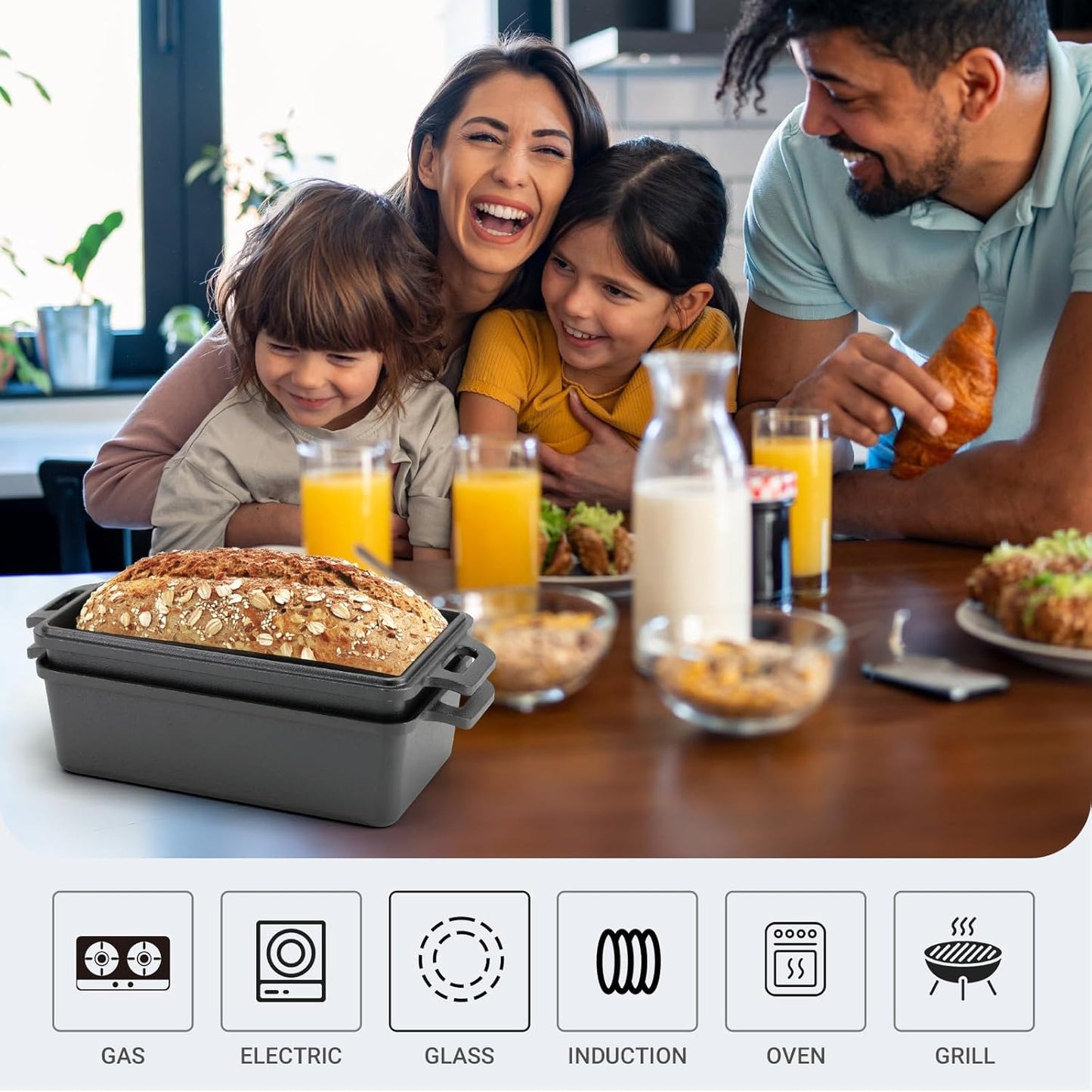 9×5 Inch Cast Iron Loaf Pan with Lid | Bread Baking Pans | Even Heat Distribution for Homemade Bread, Cake, Meatloaf, 2 Piece Set