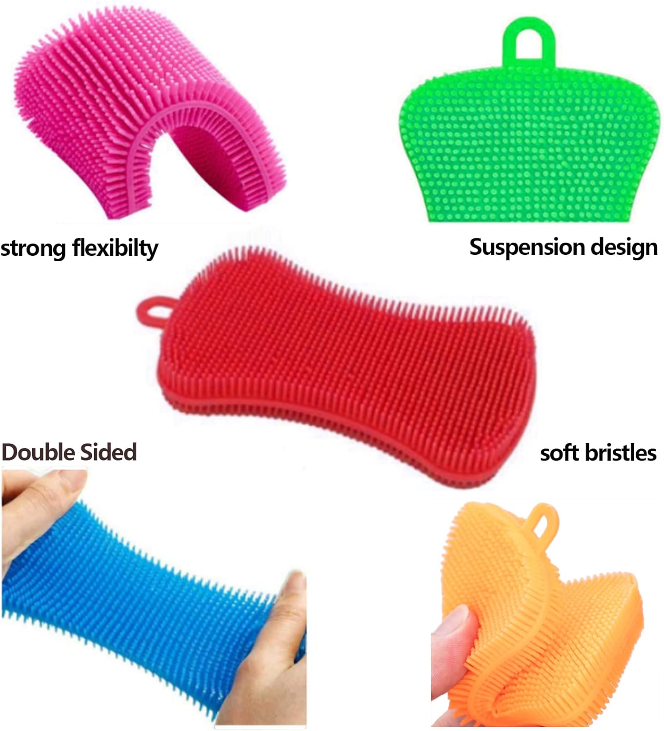 Silicone Sponge Dish Washing Kitchen Scrubber, 6 Pack Reusable Dish Washing Cleaning Sponges Double-Sided Multipurpose Non Stick Silicone Dish Sponges for Dishes, Fruit, Vegetable （Multicolor）