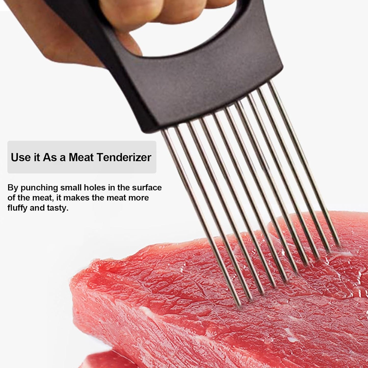 JAYVAR Onion Holder for Slicing, 3 Pieces Tomato Slicer, Stainless Steel Onion Chopper Veggie Cutter for Potato and Avocados, Food Slicer Assistant Tool, Useful Kitchen Gadgets Meat Tenderizer