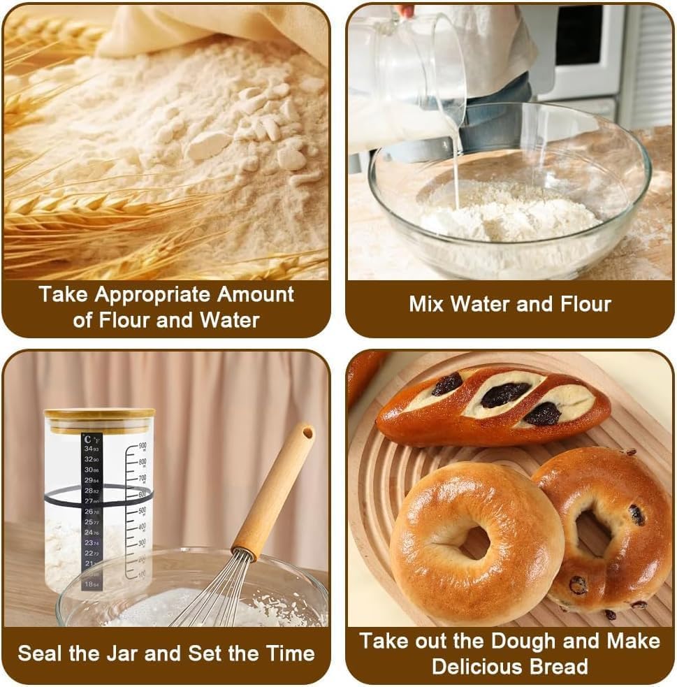 Pro Sourdough Bread Starter Kit - 34 oz sourdough jar with 5 unique features for the perfect sour dough bread & sourdough starter kit - baking supplies (34oz-5pack)