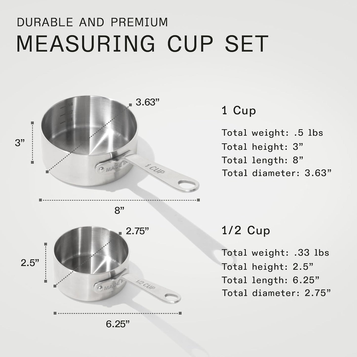Made In Cookware - Measuring Cup Set - Stainless Steel - Stackable - Dishwasher Safe