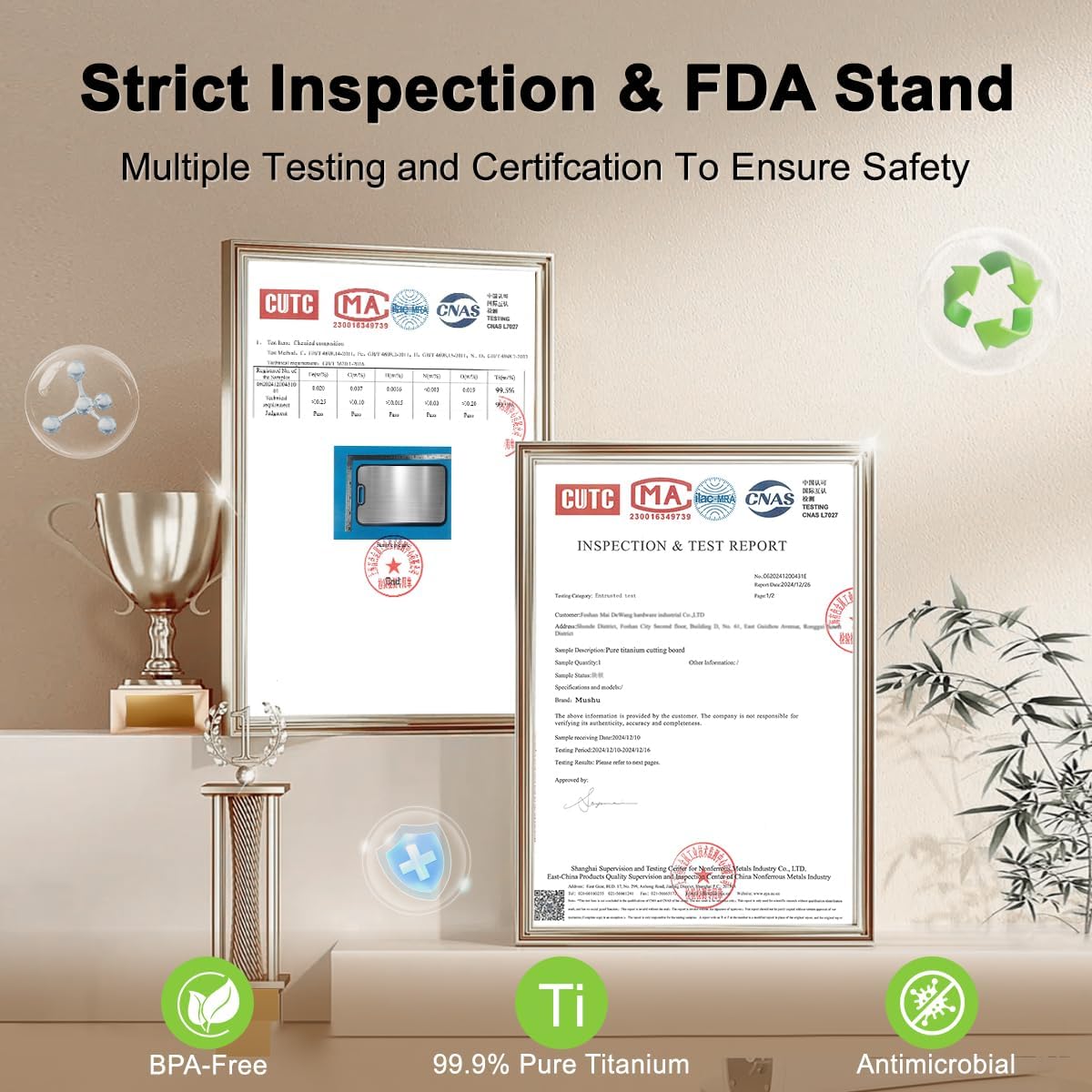 Titanium Cutting Board for Kitchen,Double Sided FoodGrade,Pure Titanium&Wheat Straw PP,Non-Toxic,Non-Slip,Dishwasher Safe,Ideal for Meat,Vegetables,Fruit