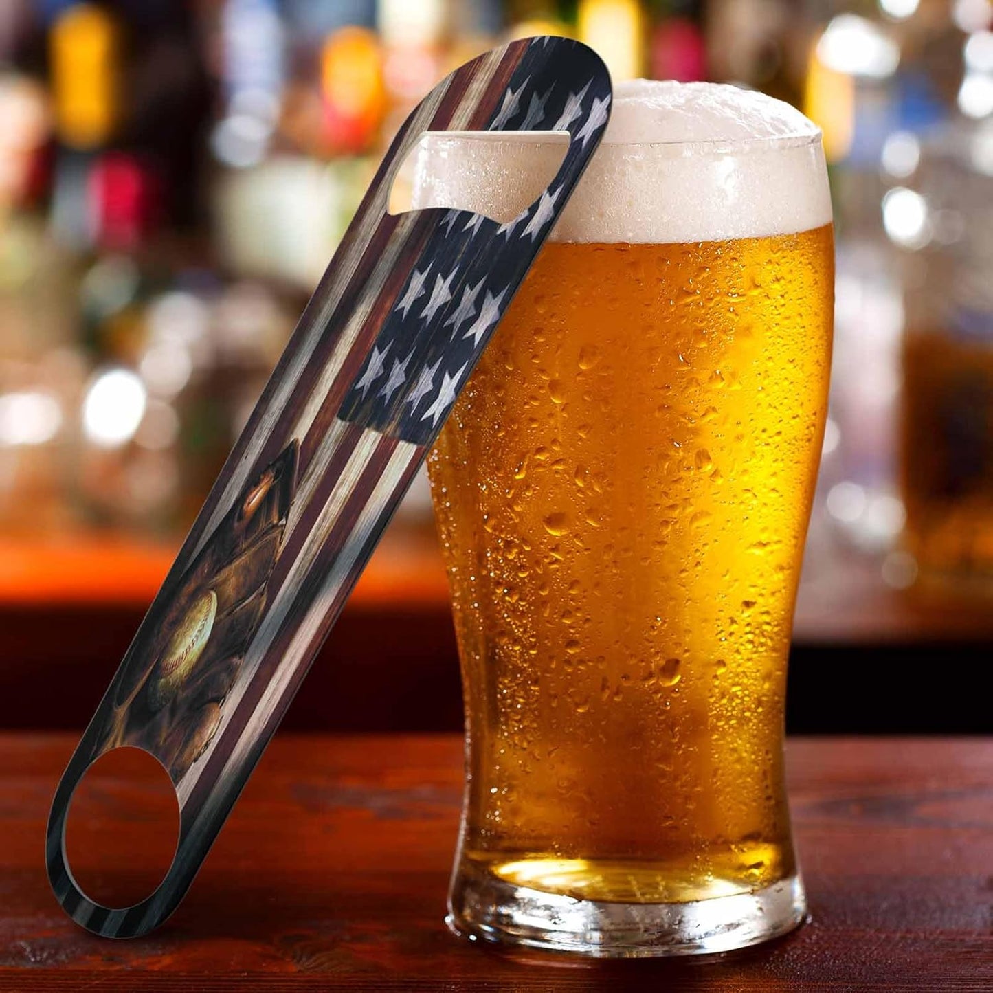 Baseball Gloves Stainless Steel Bottle Opener Vintage American Flag Baseball League Equipment Grunge Glove Flat Beer Bottle Opener Keychain for Home Kitchen Bar Restaurant Party Birthday Gift