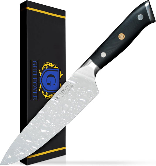 Modern Chef's Knife, Precision Crafted German Style High Carbon Stainless Steel, Improved Shape For Balance and Comfort, Space-Age Advanced Fiberglass Composite Handle, Full Tang, Butt Cap & Gift Box