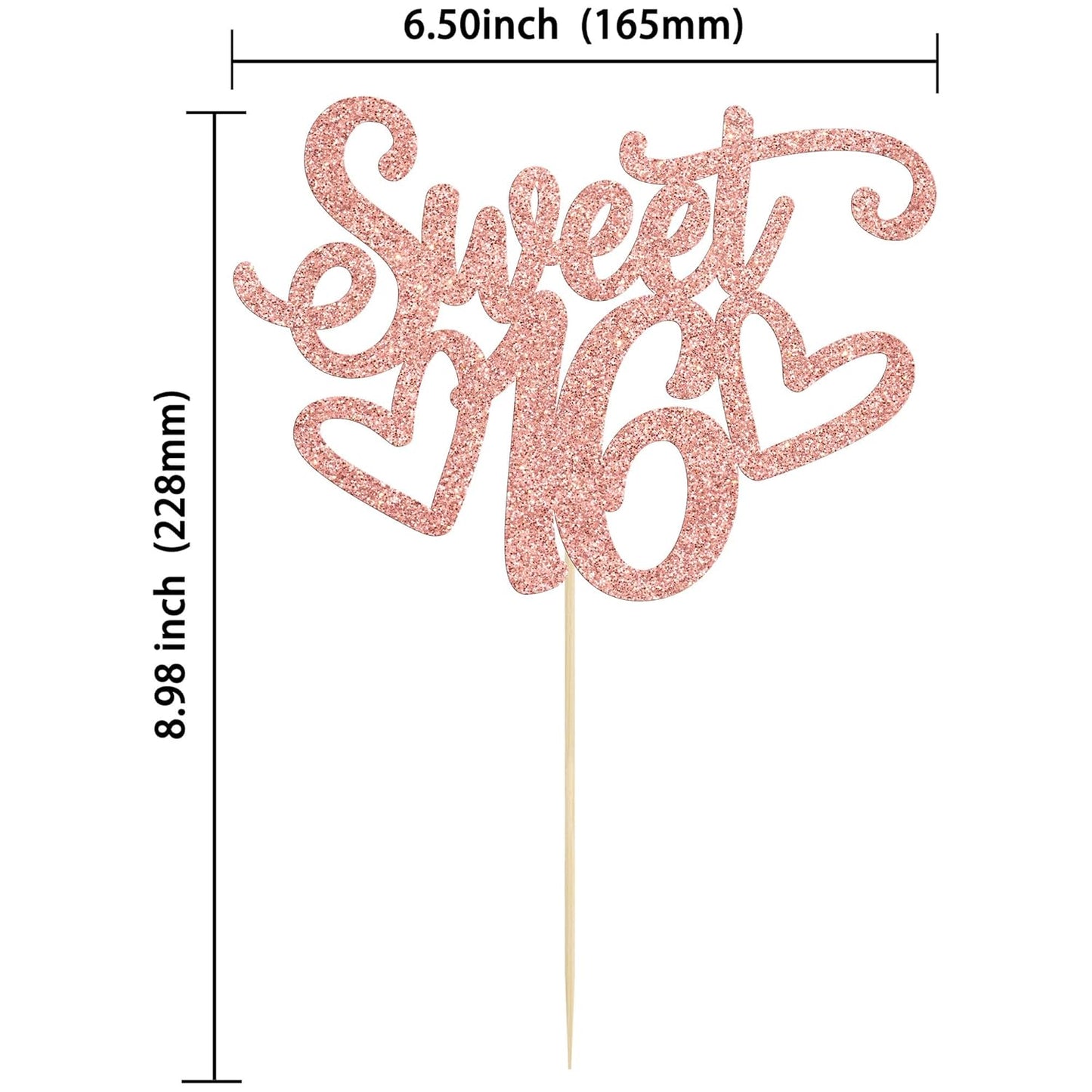 Gyufise 1Pc Sweet Teenager 16 Cake Topper Glitter 16th Birthday Cake Pick for Cheers to 16 Years Old 16th Birthday Party Cake Decorations Supplies Rose Gold