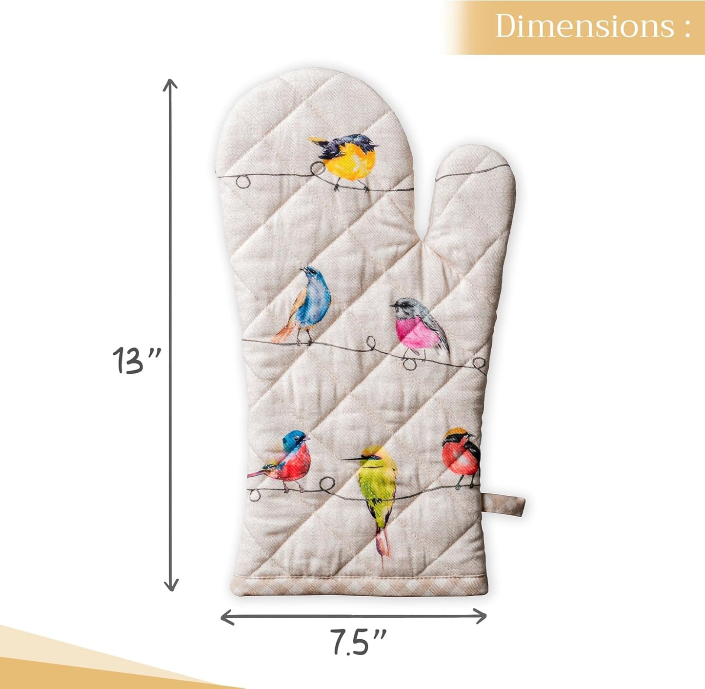 Maison d'Hermine Oven Gloves 100% Cotton Oven Mitt 7" x 13" with Loop Heat Resistant, BBQ, Cooking Gloves, Baking, Grilling, Kitchen, Handling Hot Pans Spring/Summer (Pack of 1, Birdies On Wire)