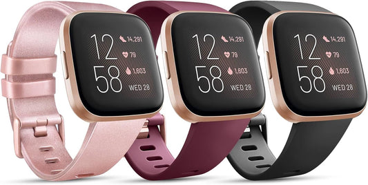 3 Pack Sport Bands Compatible with Fitbit Versa Bands, Classic Soft Sport Replacement Wristbands for Fitbit Versa 2 Smart Watch Women Men