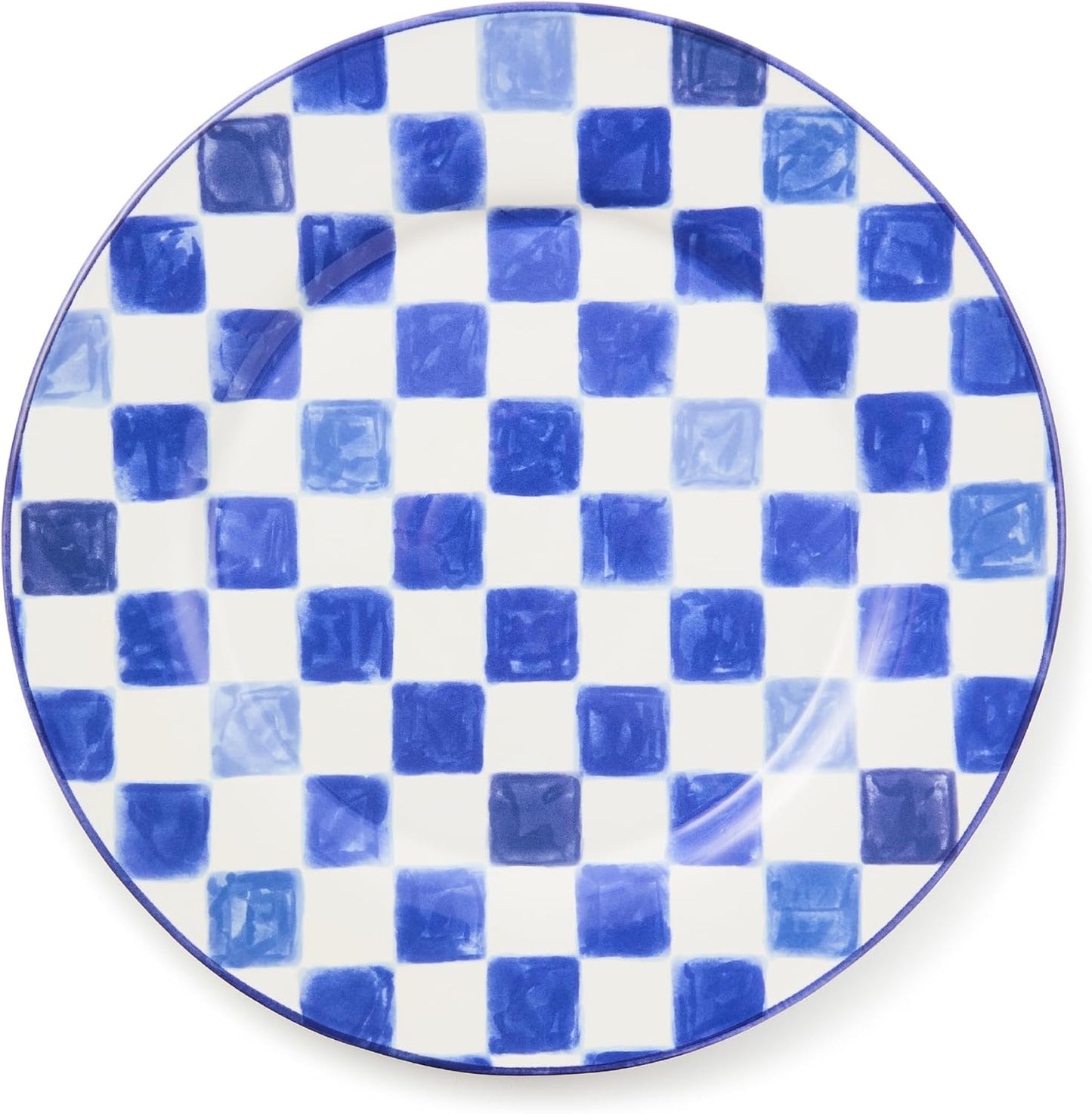 MACKENZIE-CHILDS Round Platter, Dishwasher-Safe and Microwave-Safe Stoneware Serving Platter, Indigo Check