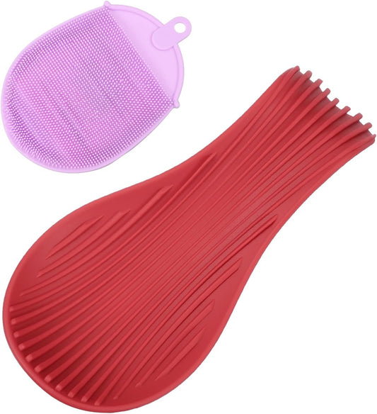 uxcell 1 Set Silicone Spoon Rest for Stove Top, Silicone Spoon Holder for Cooking Spatula, Ladle, Brush Red/Purple