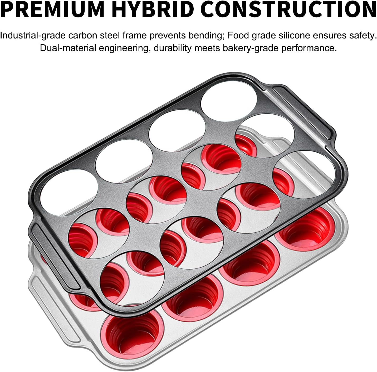 Silicone Muffin Pan with Metal Frame, Egg Bite Maker Silicone Molds for Baking, Cupcake Pans 12 Regular Size, Muffin Tins Easy to Pop Nonstick Non Toxic Bakeware for Oven (Yellow-6)