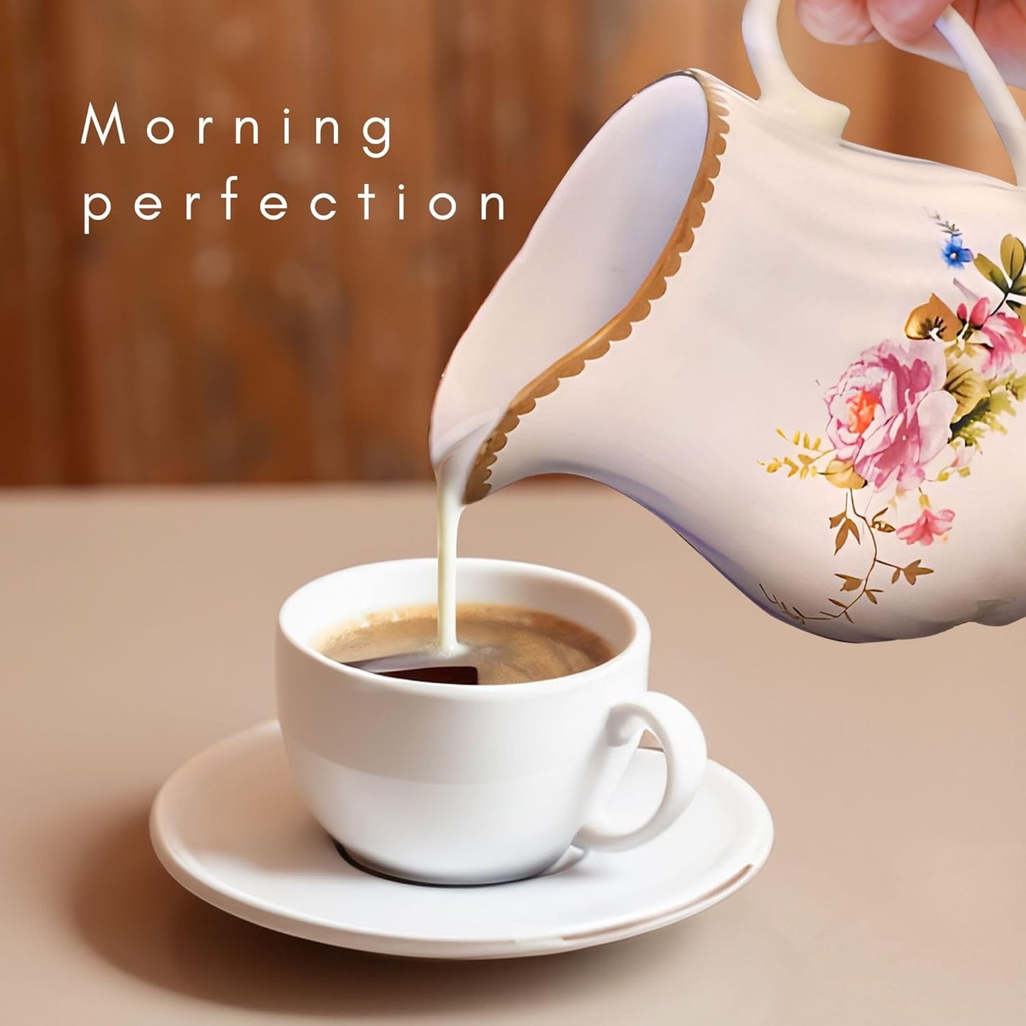 Sugar and Creamer Set - Porcelain Sugar and Creamer Floral Vintage Tea Set with Elegant Embossed Swirls - Exquisite Fine China Tea Set for Parties & Celebrations - Timeless Rose Set by Lynns