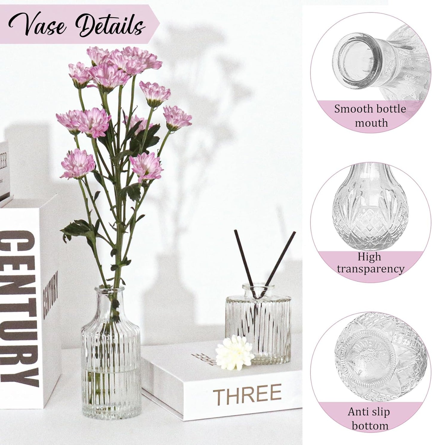 36Pcs Bud Vases Set Small Vintage Glass Bottles Clear Bud Vases in Bulk Multiple Shape Cute Glass Vases for Rustic Wedding Centerpieces Table Decorations and Home Decor(Clear)