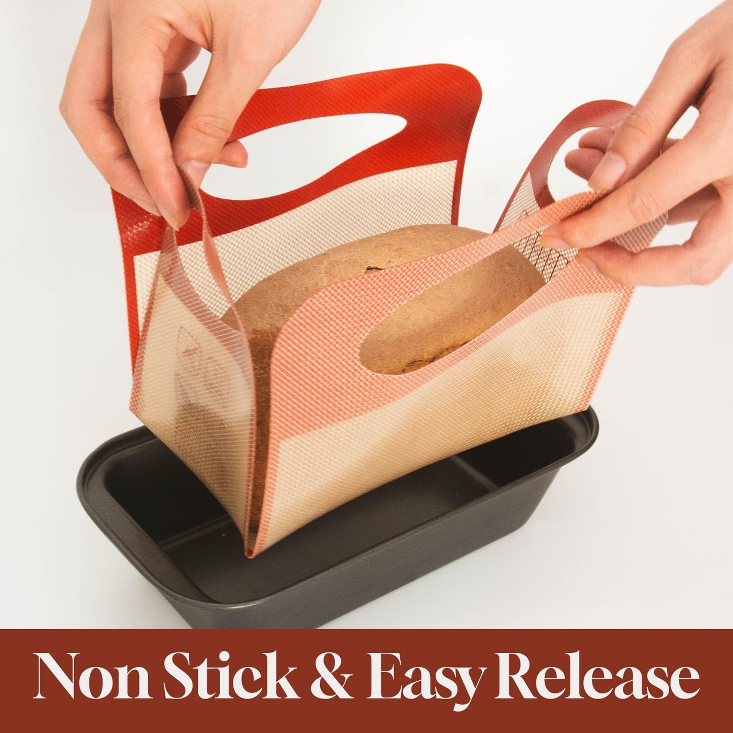 Silicone Bread Loaf Pan Liners, 2 PCS Non-Stick & Easy Clean Reusable Silicone Bread Sling with 4 Handles, Loaf Pan Lifter Liner, for 9.5 x 5 inch Loaf Pan