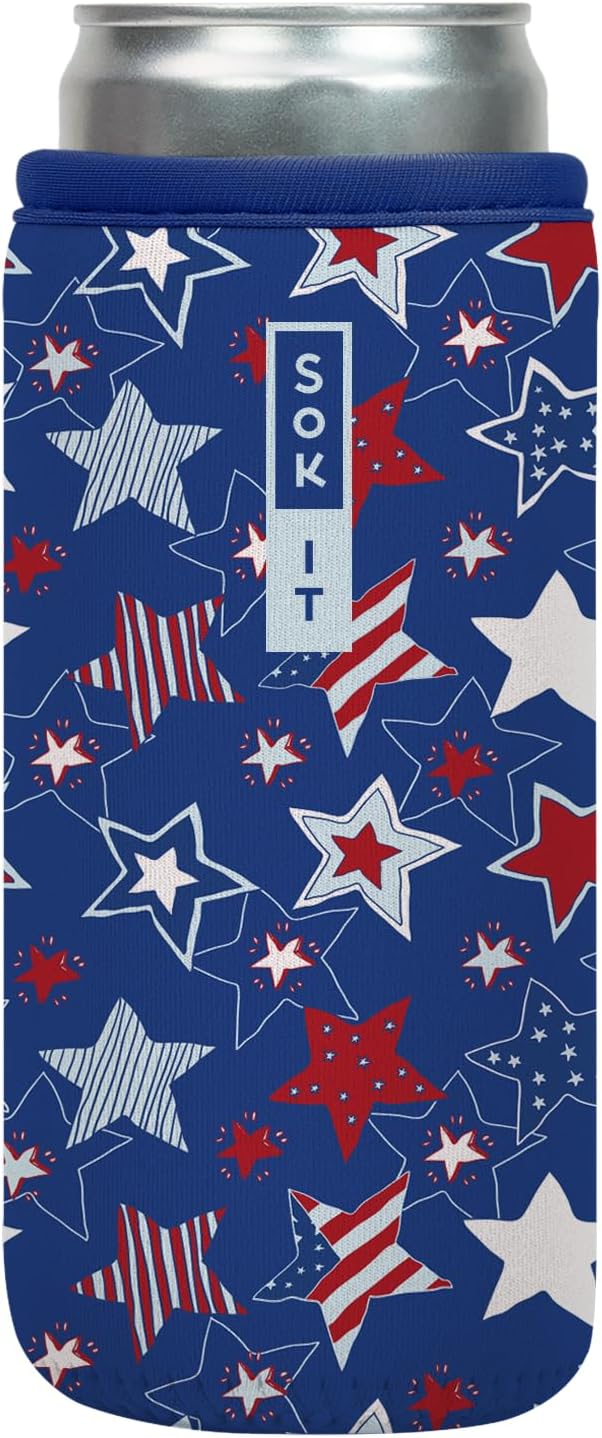 Sok It CanSok Sleeve for Beer & Soda Insulated Neoprene Cover (Star-Spangled, 12oz Slim Can Sleeve)