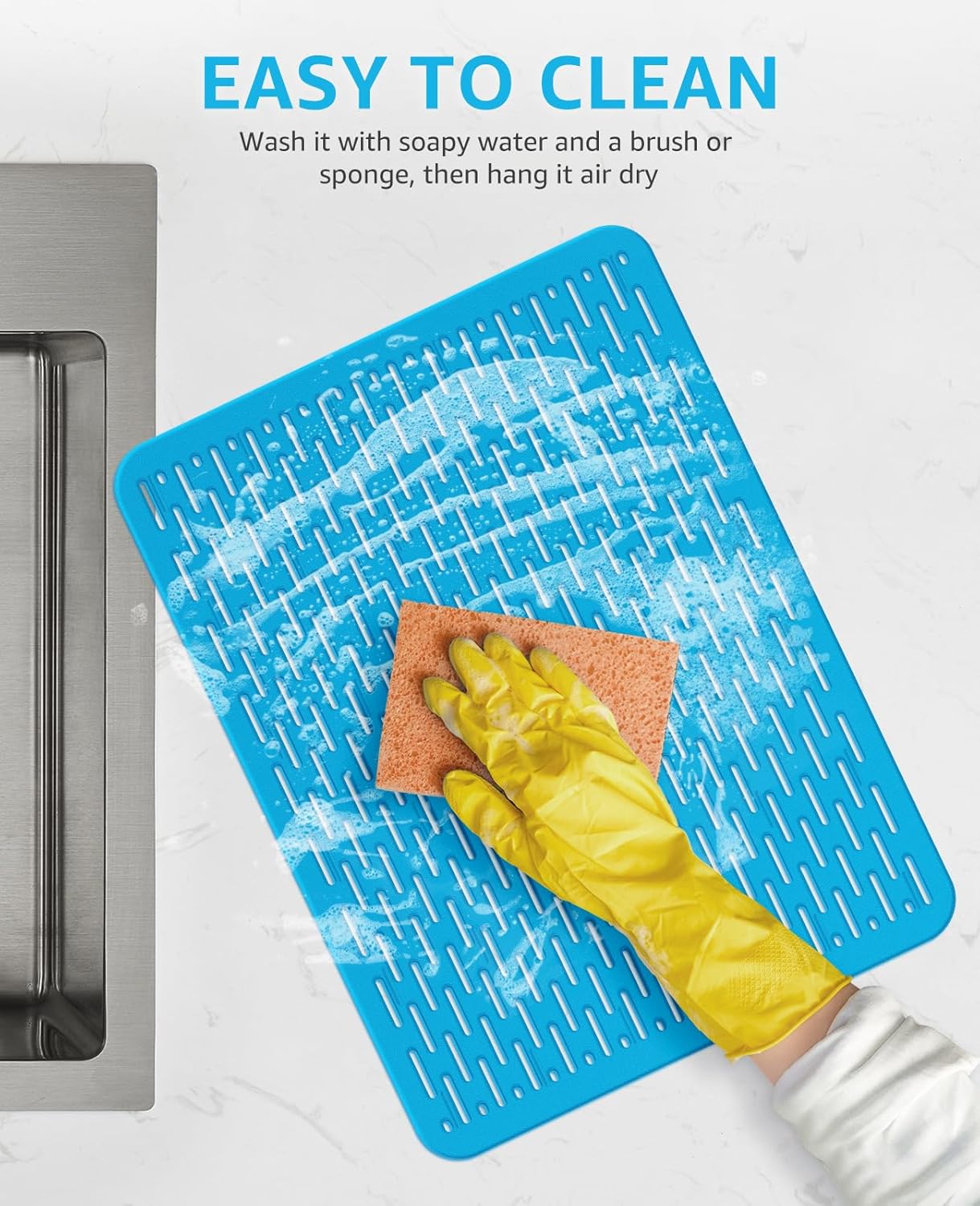 Bligli Mesh Sink Mat, 15.7 x 11.8inch Sink Prtector Mats for Kitchen Sinks, PVC Eco-Friendly Sink Protectors for Bottom of Sink, Fast Draining, Easy Cleaning, Clear Blue