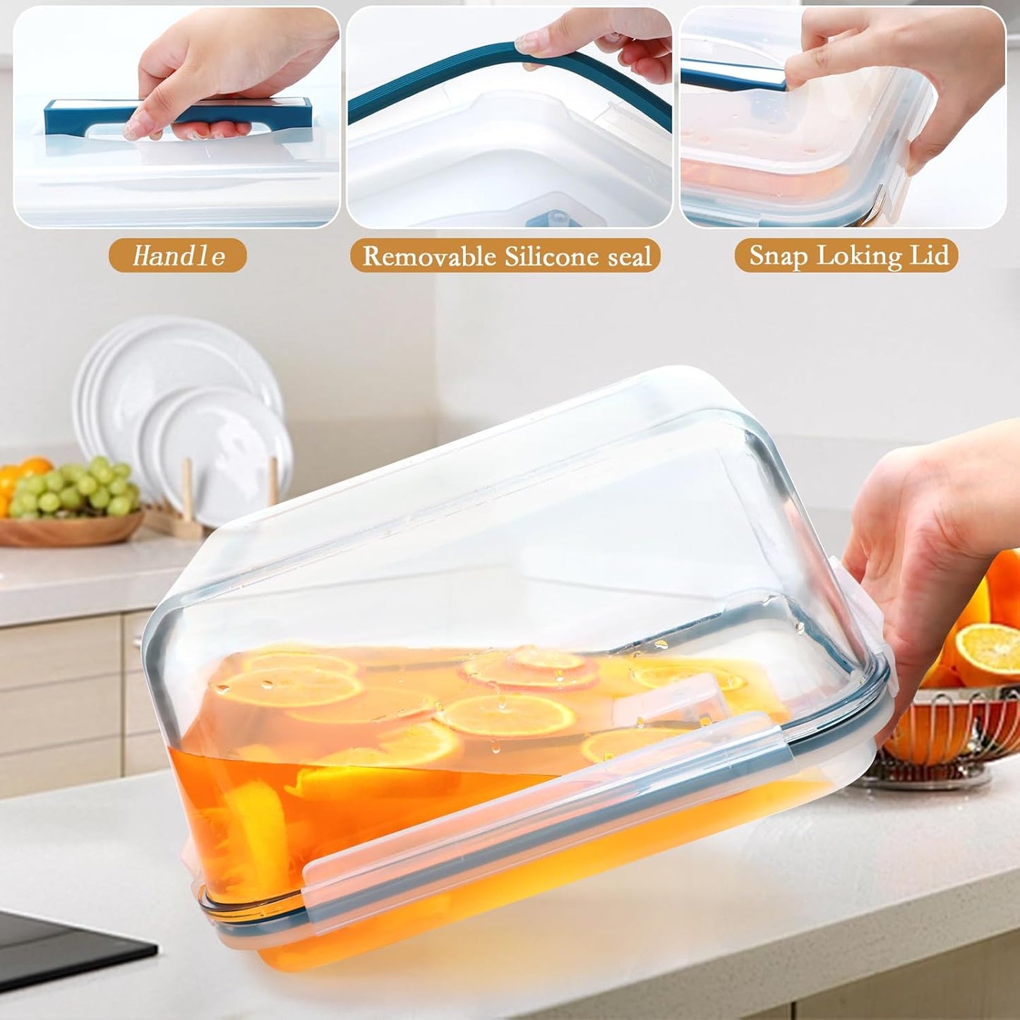 Large Glass Food Storage Container with Airtight Locking Lid ,Glass Food Storage Containers with Knife and Fork, 5600 ML / 189 oz /23 Cup - Storing Rotisserie Chicken, Food, Vegetables, Fruit