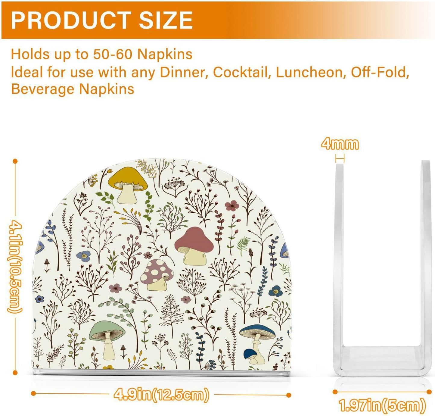 Cute Mushroom Wild Plant Napkin Holder for Table Paper Napkins Holder Acrylic Tissue Dispenser Kitchen Dining Room Bathroom Party Car Decor